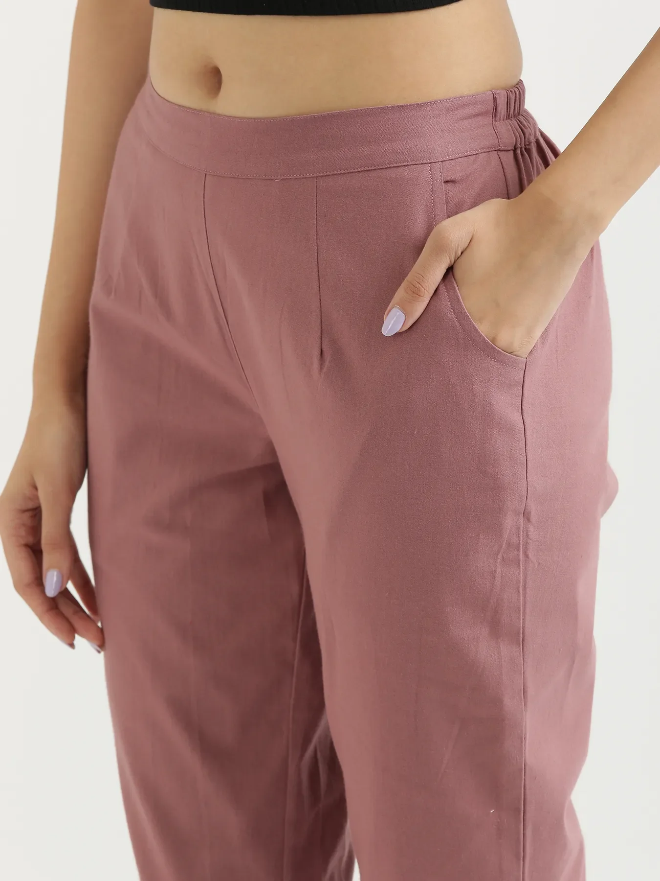 Women Rose Taupe Cotton Pant - Image 5