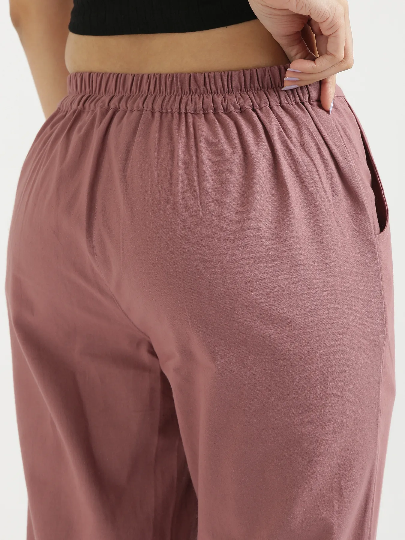 Women Rose Taupe Cotton Pant - Image 6