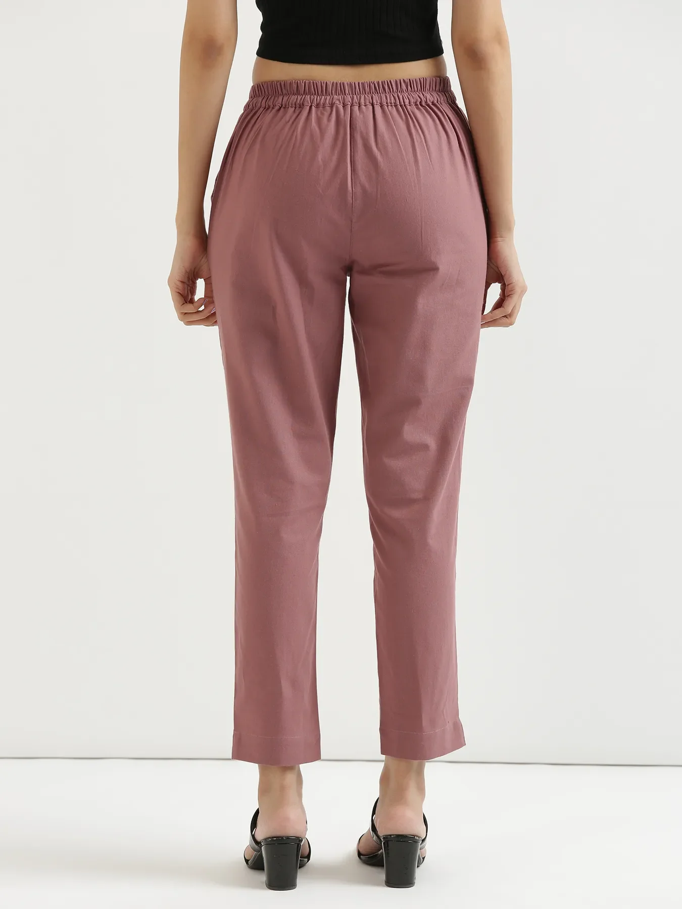 Women Rose Taupe Cotton Pant - Image 7