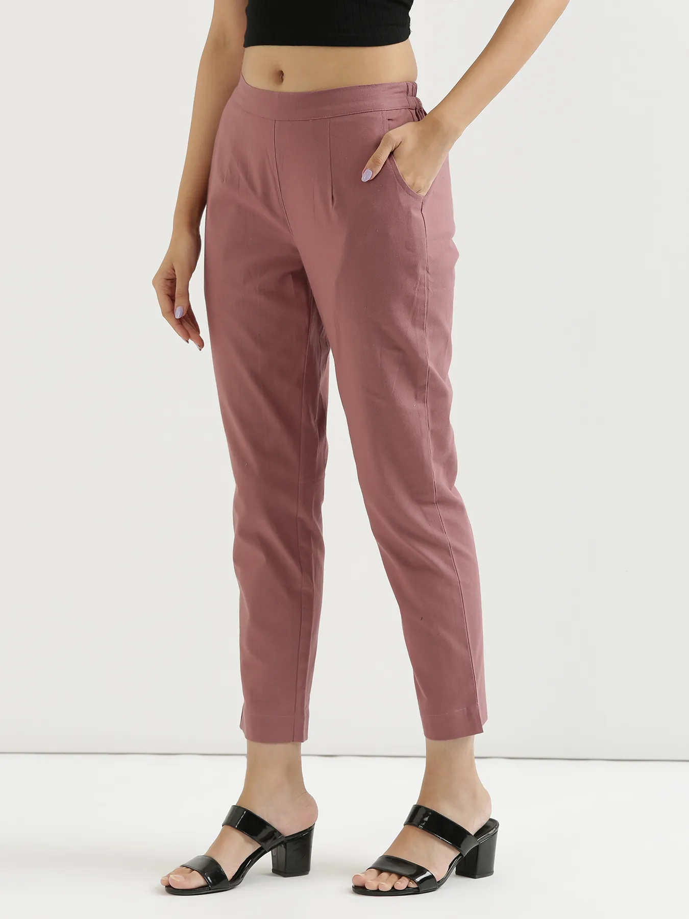 Women Rose Taupe Cotton Pant - Image 8