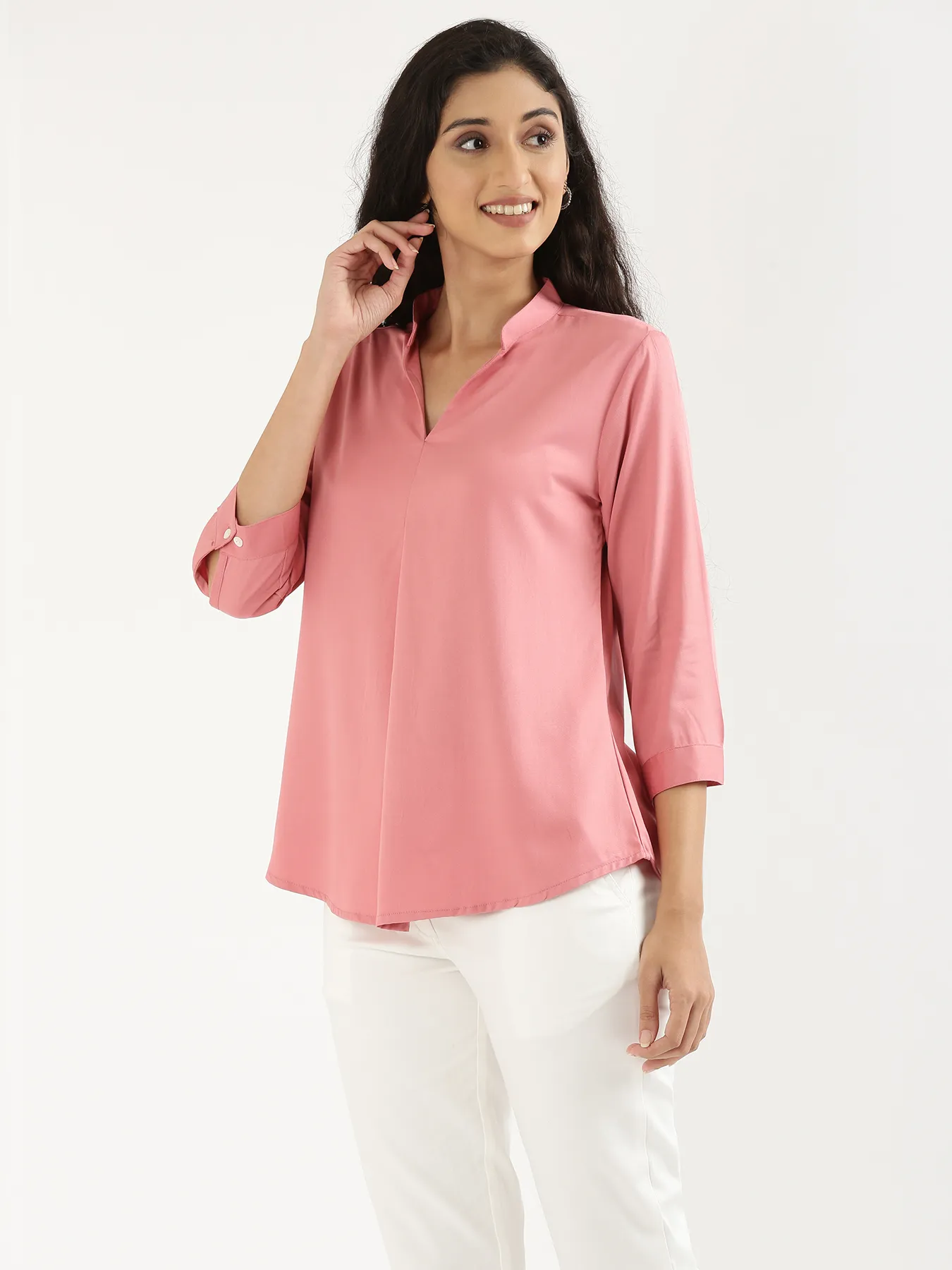 Women Rose Viscose Pleated Top - Image 7