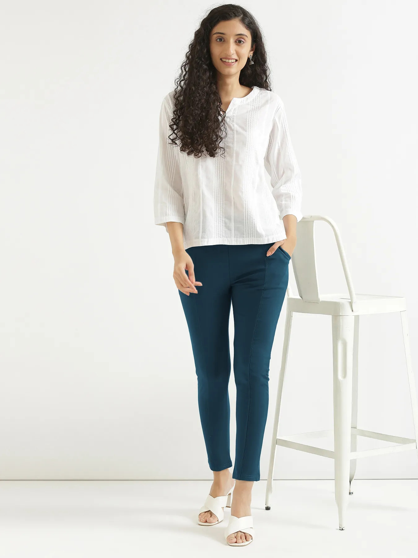 Women Royal Blue 4-Way Stretchable Pants - Image 13