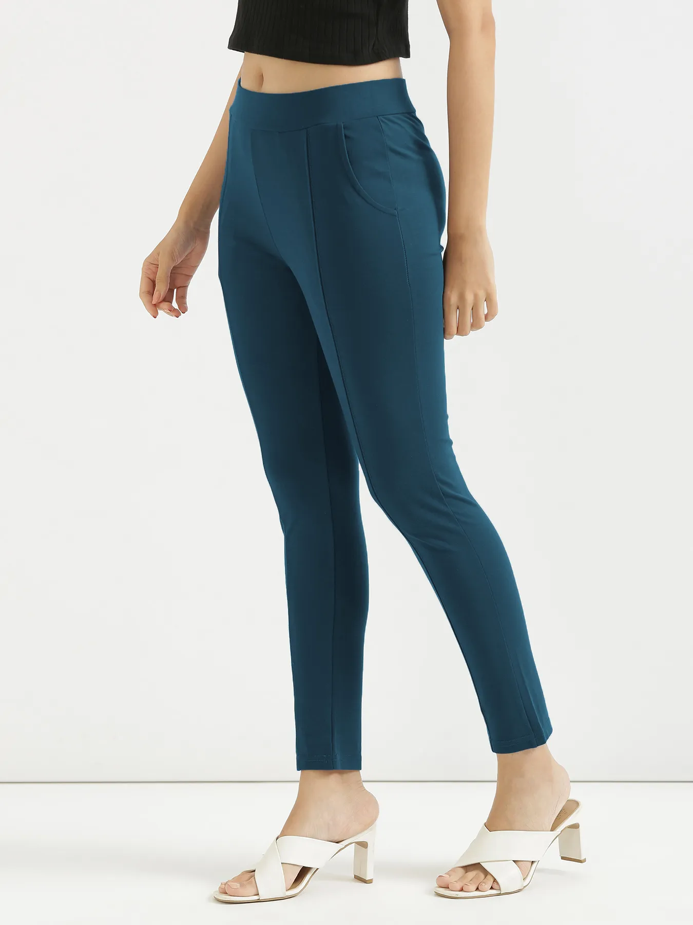 Women Royal Blue 4-Way Stretchable Pants - Image 3