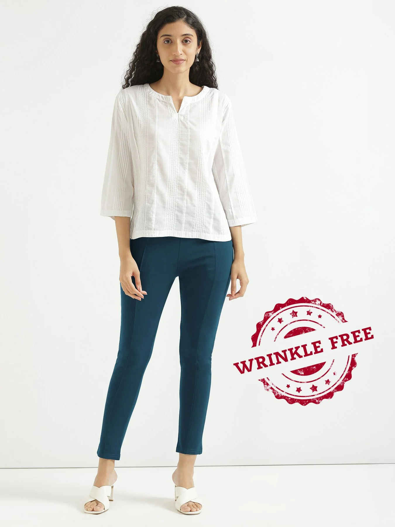 Women Royal Blue 4-Way Stretchable Pants - Image 4
