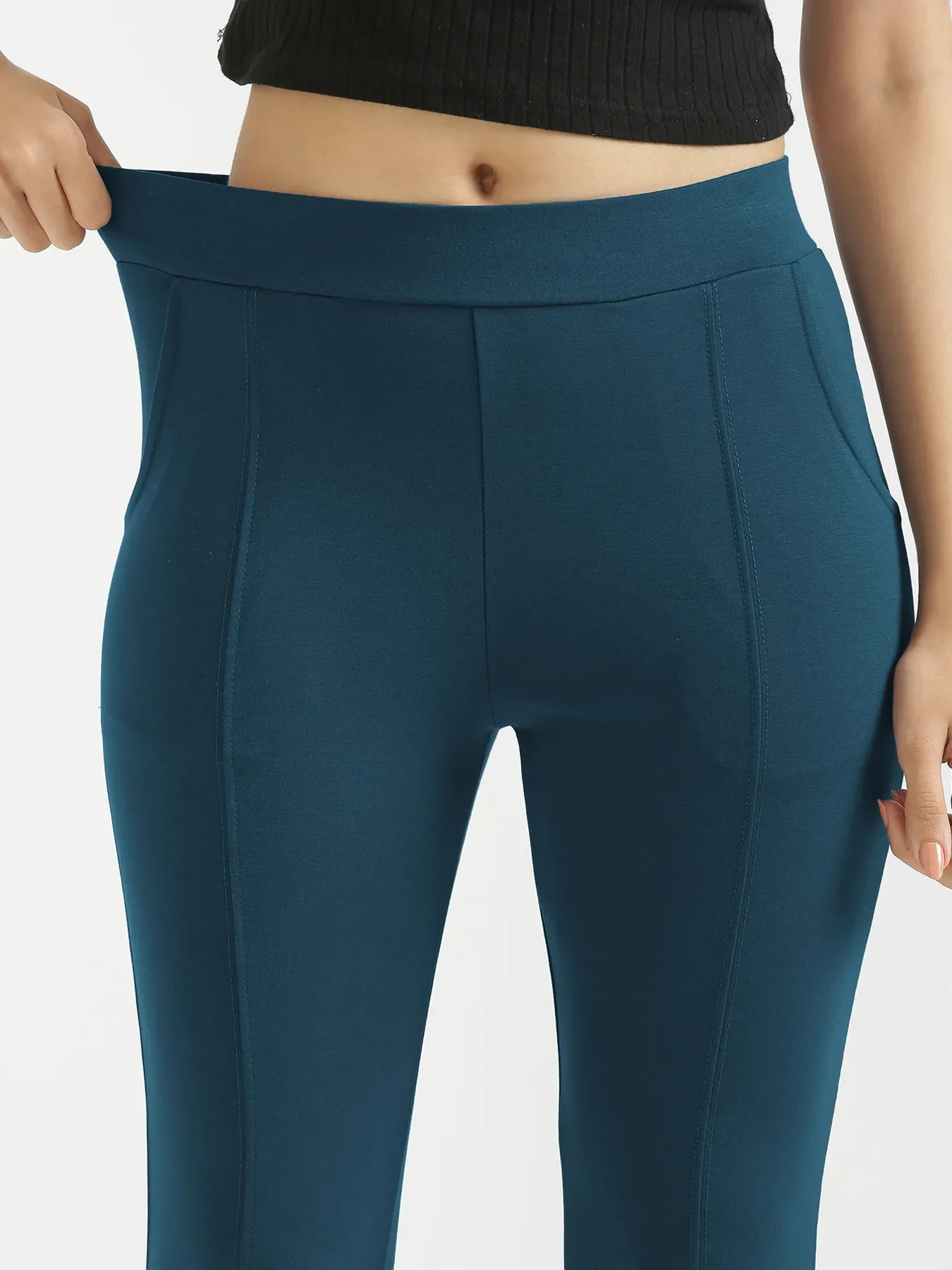 Women Royal Blue 4-Way Stretchable Pants - Image 8