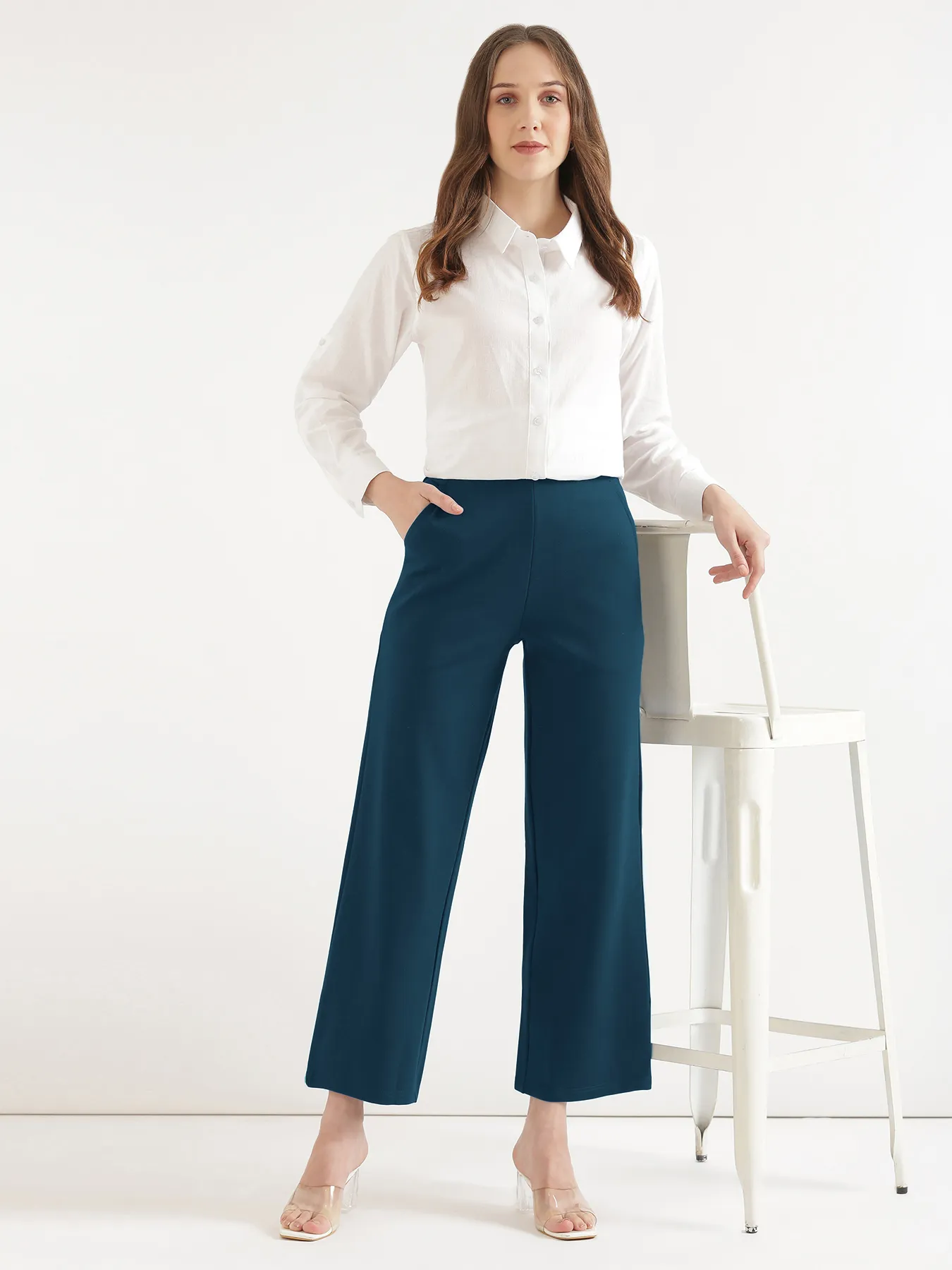 Women Royal Blue Wide Leg Pants - Image 10