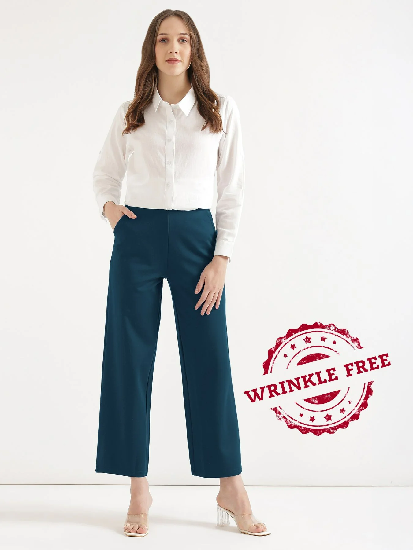 Women Royal Blue Wide Leg Pants - Image 4