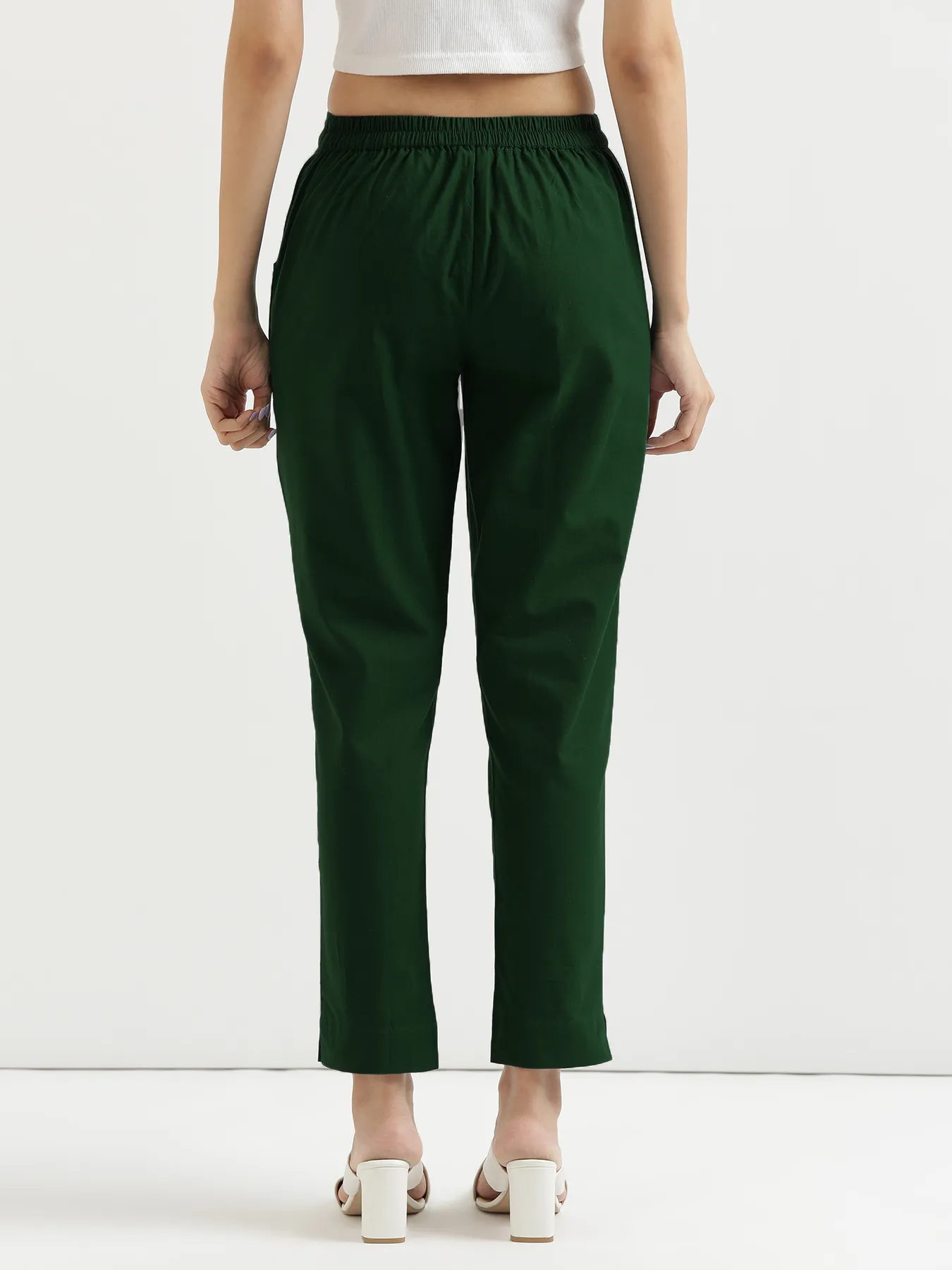 Women Sage Green Cotton Pant - Image 3