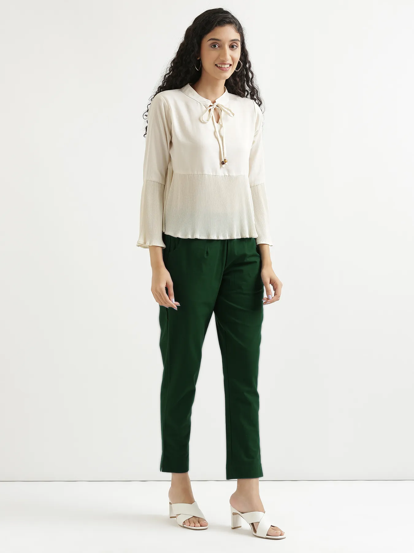 Women Sage Green Cotton Pant - Image 4