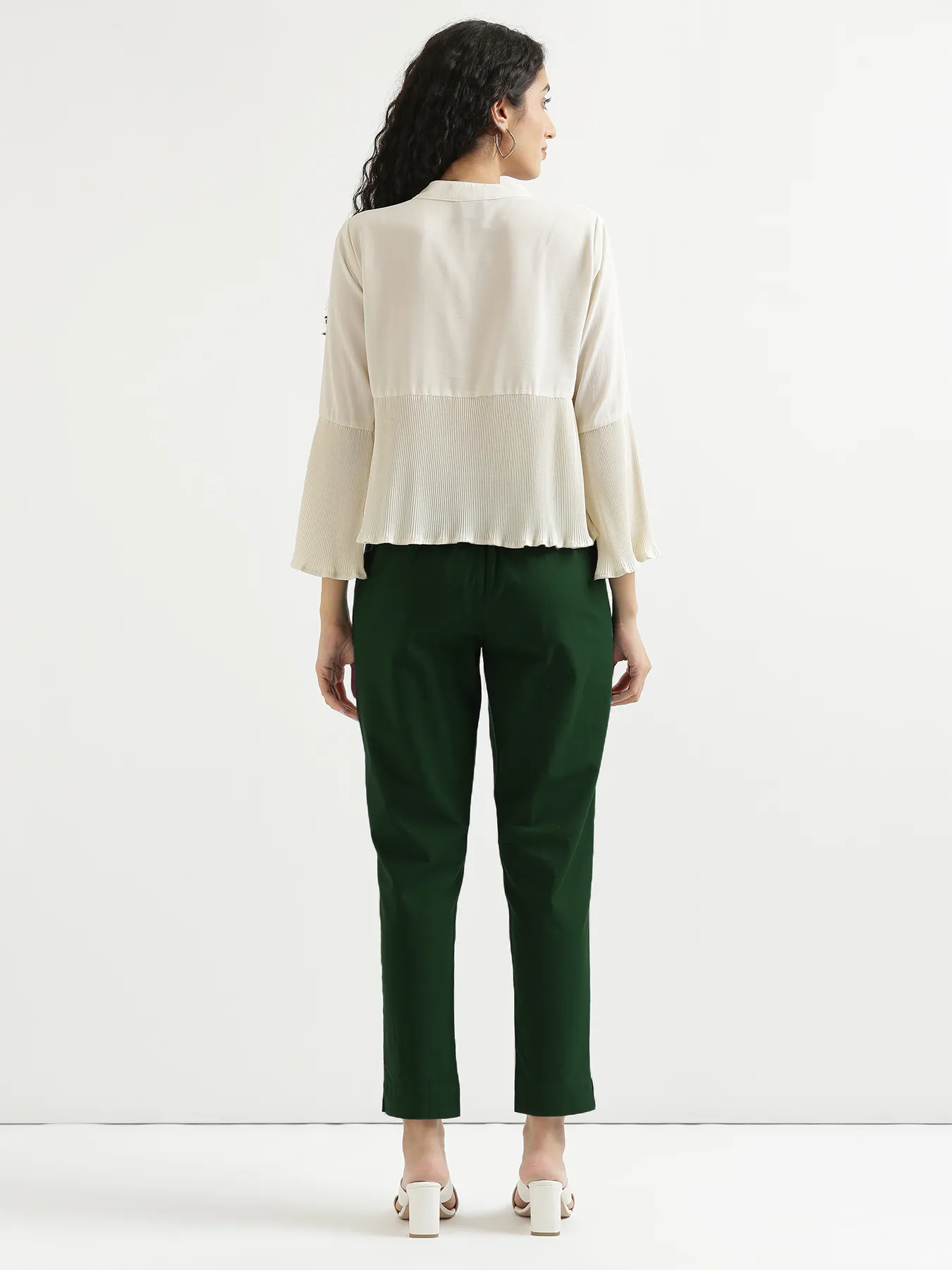Women Sage Green Cotton Pant - Image 5