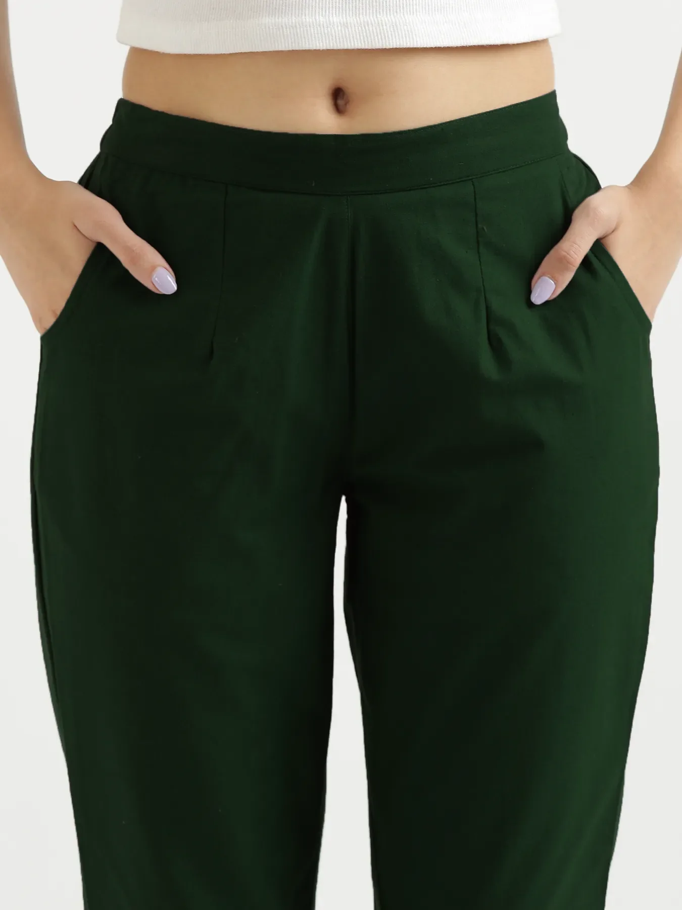 Women Sage Green Cotton Pant - Image 6