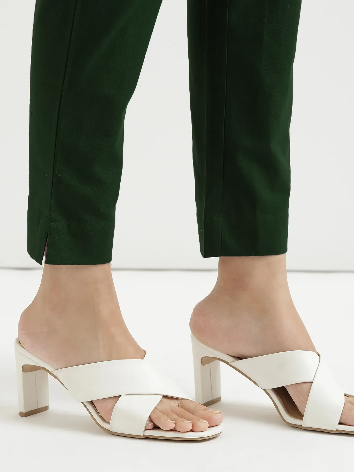 Women Sage Green Cotton Pant - Image 7