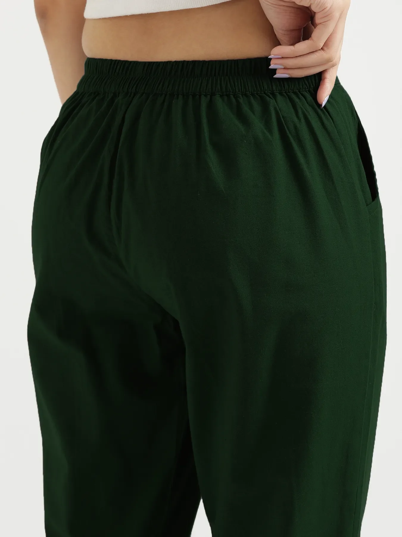 Women Sage Green Cotton Pant - Image 8