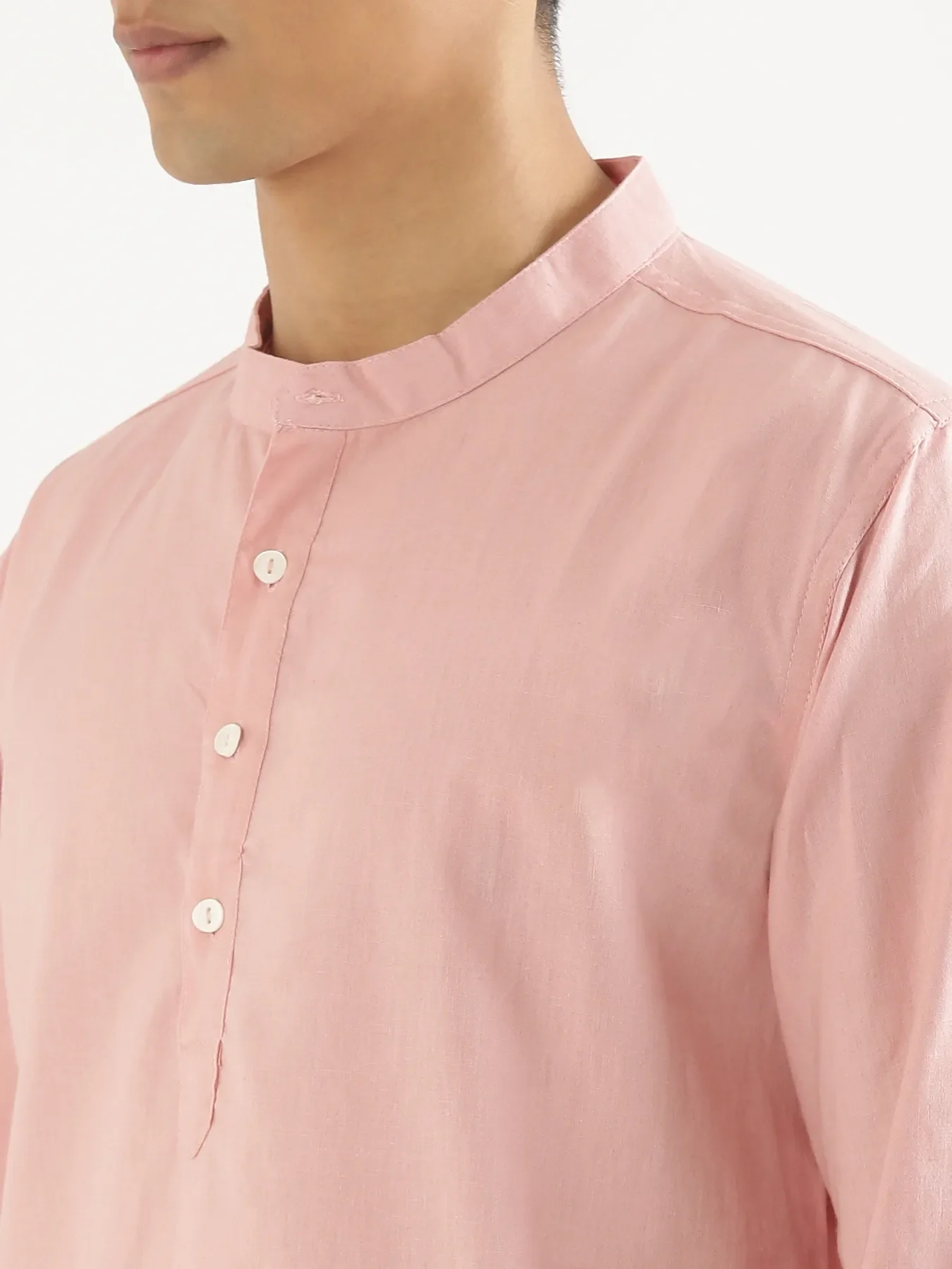 Men Salmon Pink Airy Linen Short Kurta - Image 5