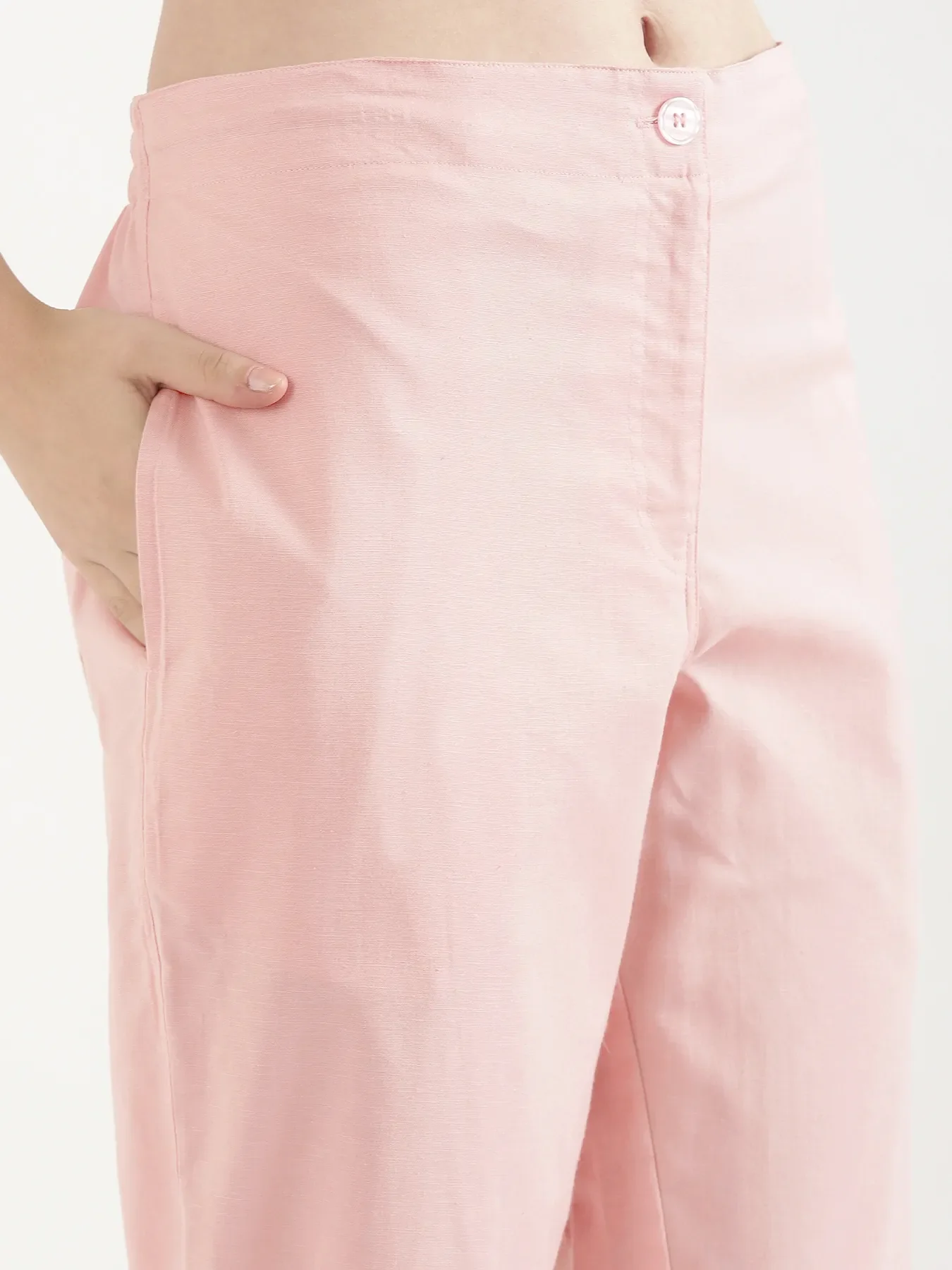 Women Salmon Pink Airy Linen Straight Pants - Image 5