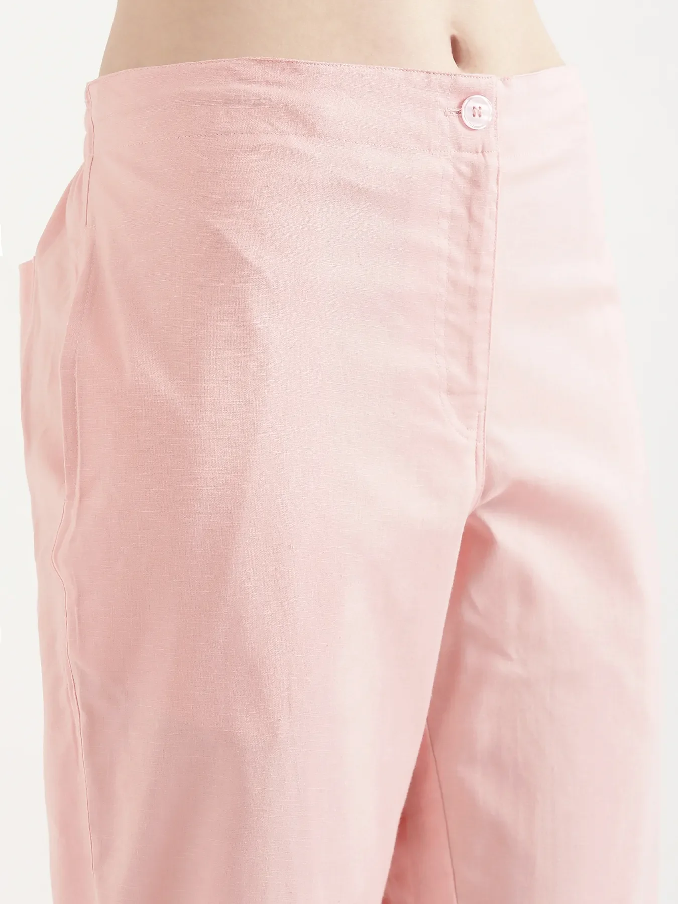 Women Salmon Pink Airy Linen Straight Pants - Image 7