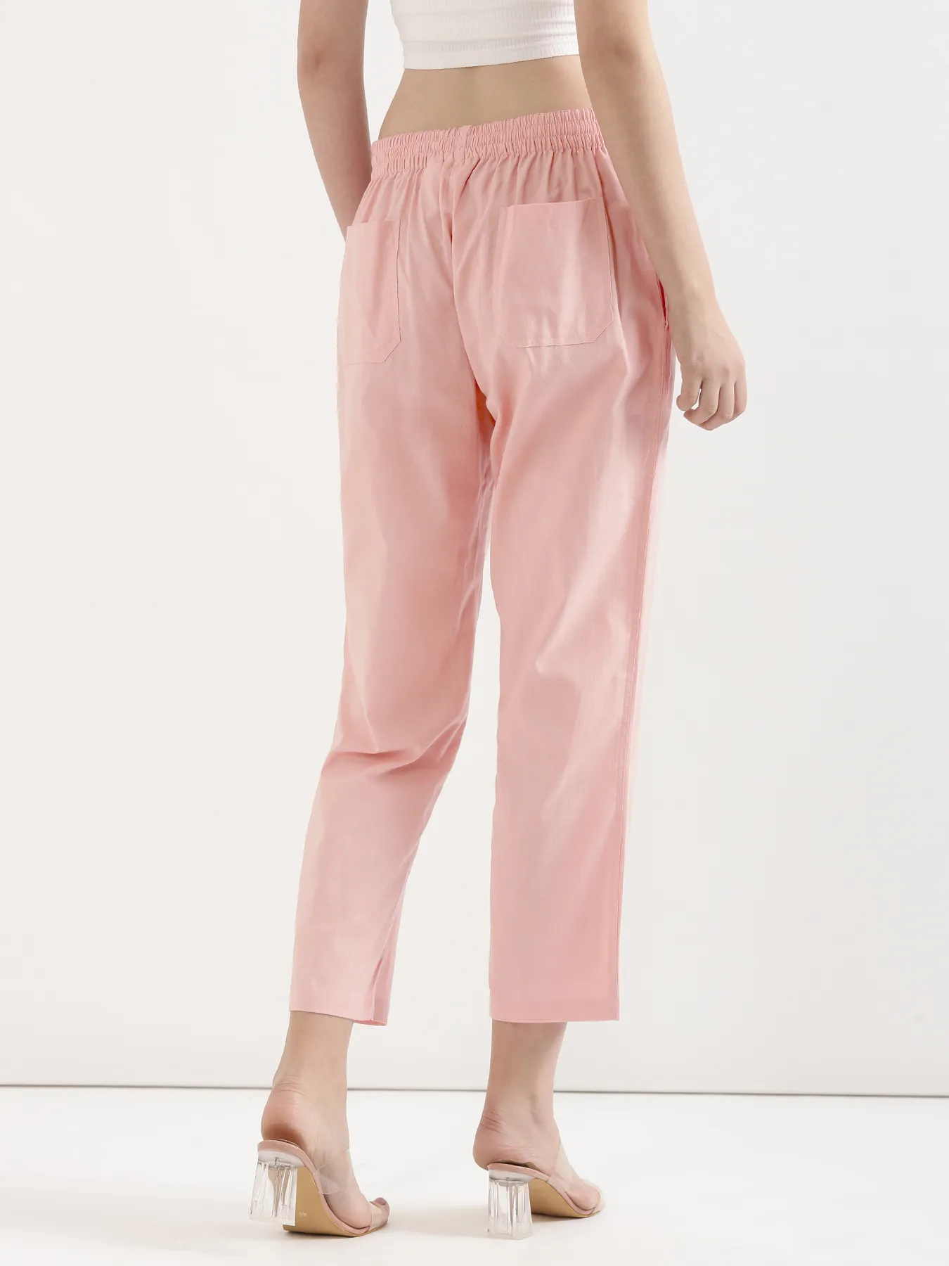 Women Salmon Pink Airy Linen Straight Pants - Image 8