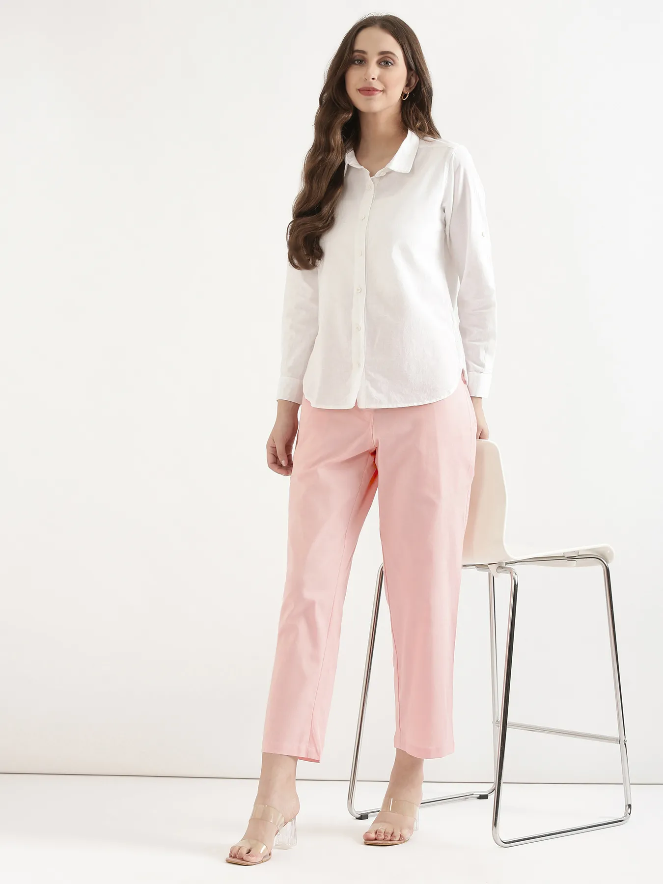 Women Salmon Pink Airy Linen Straight Pants - Image 9