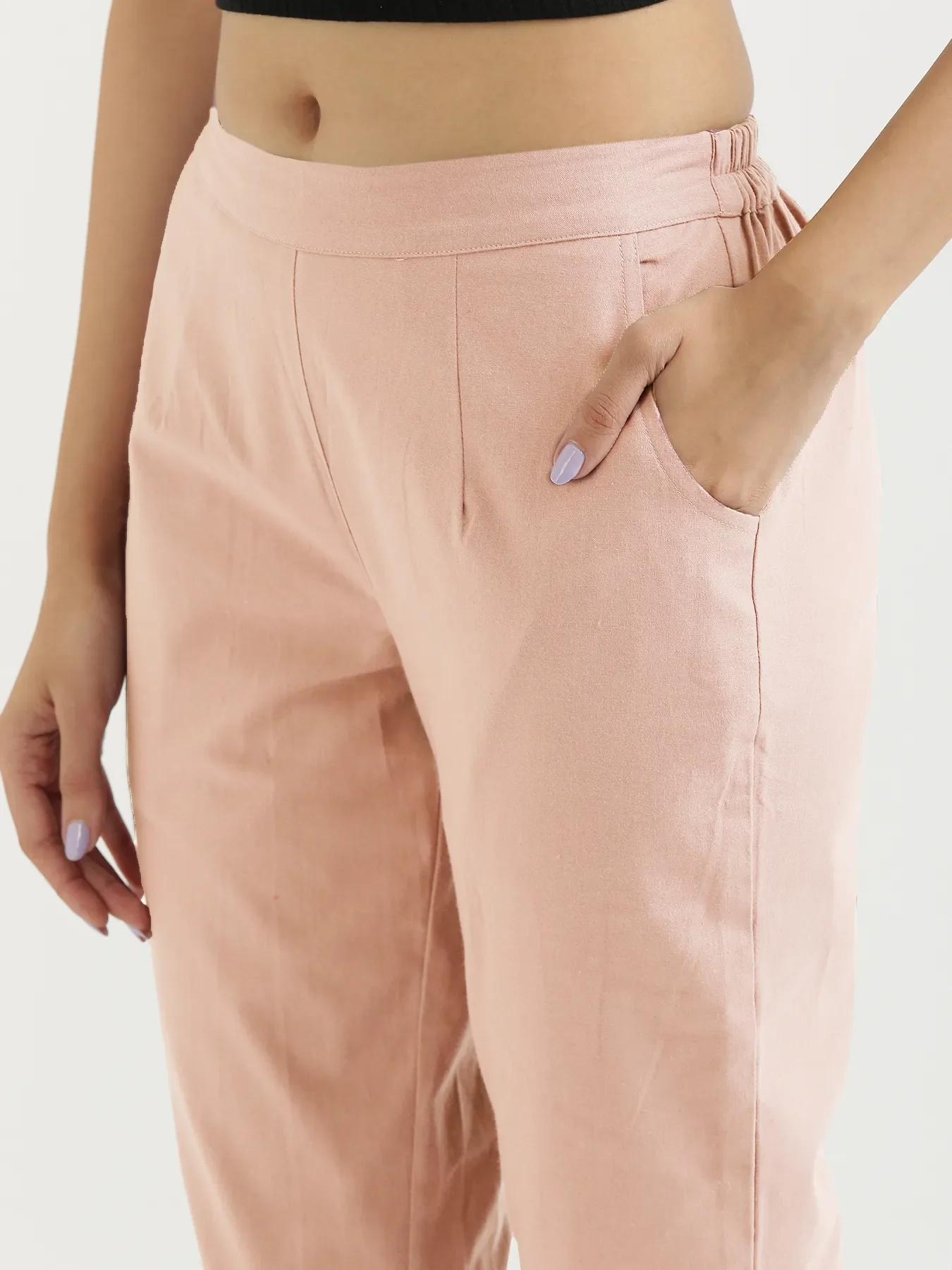 Women Salmon Pink Cotton Pant - Image 14