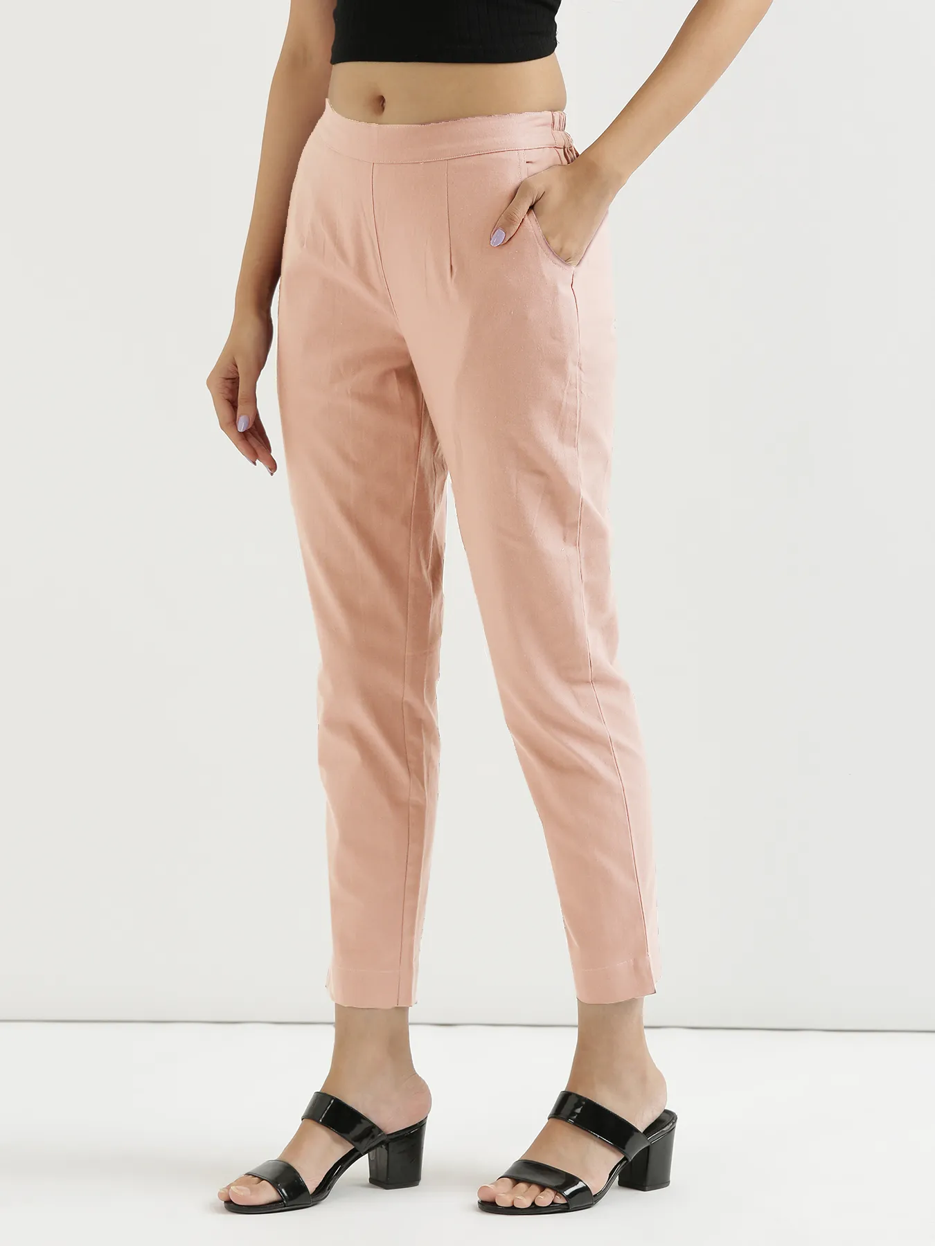 Women Salmon Pink Cotton Pant - Image 7