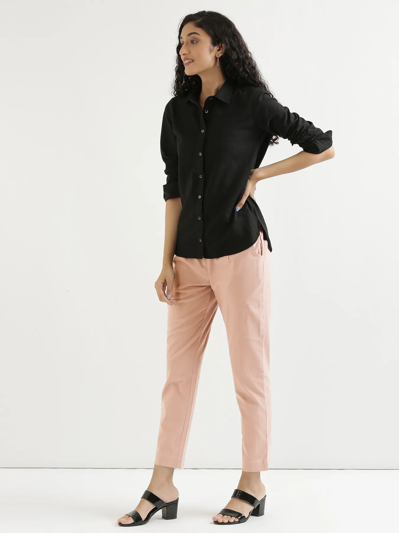Women Salmon Pink Cotton Pant - Image 8