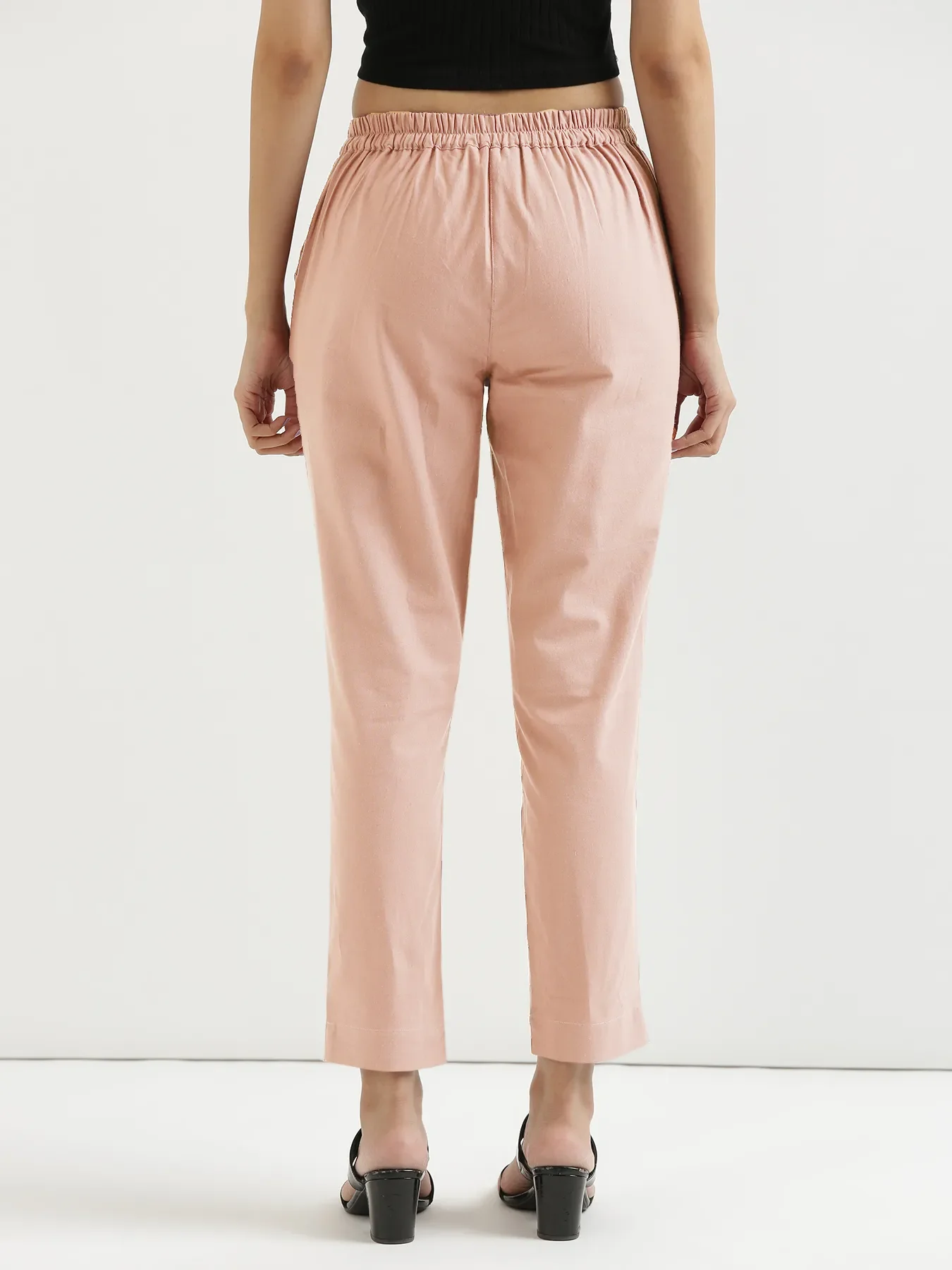 Women Salmon Pink Cotton Pant - Image 9