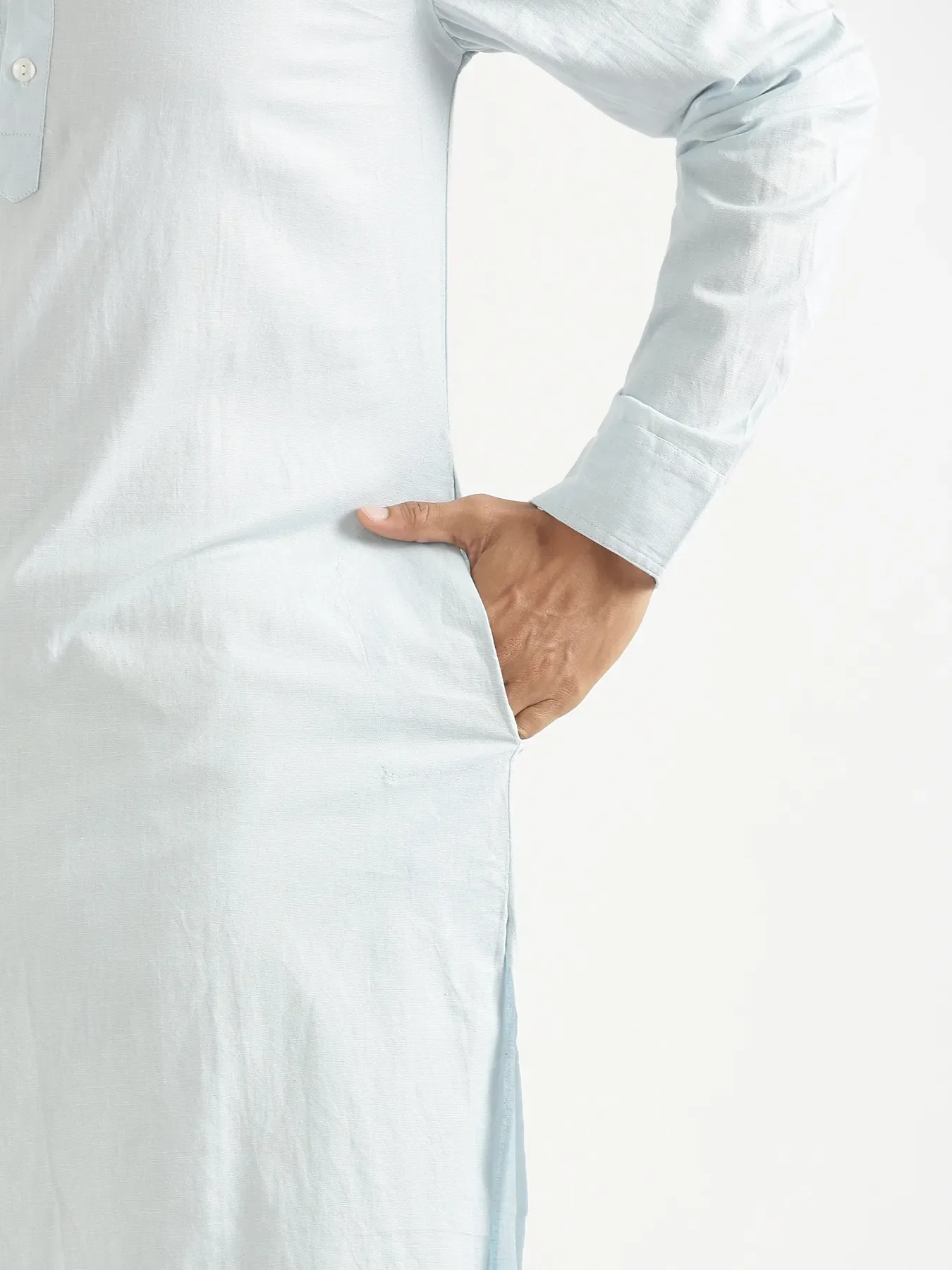 Men Sky Blue Airy Linen Long Kurta - Image 11