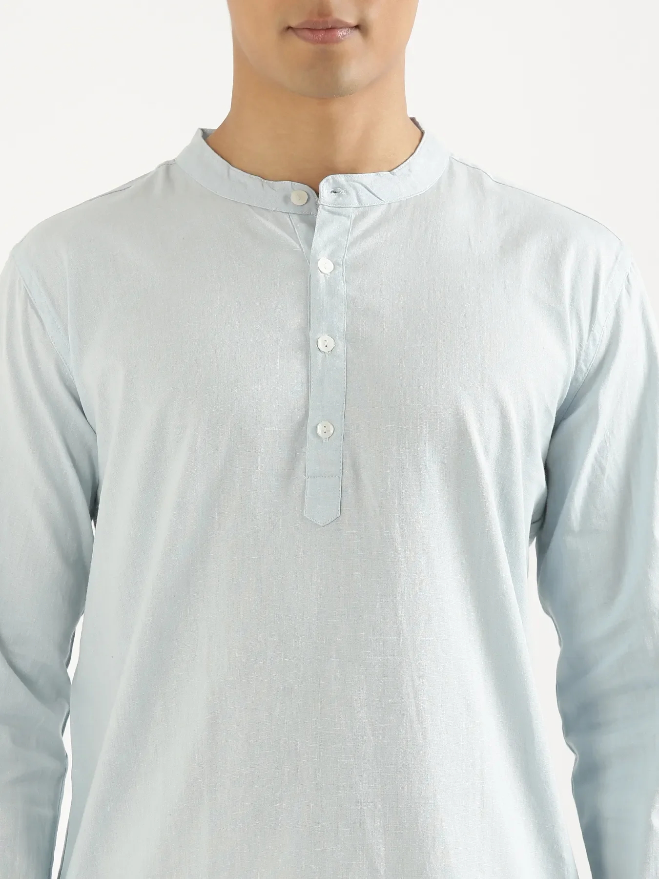 Men Sky Blue Airy Linen Long Kurta - Image 5