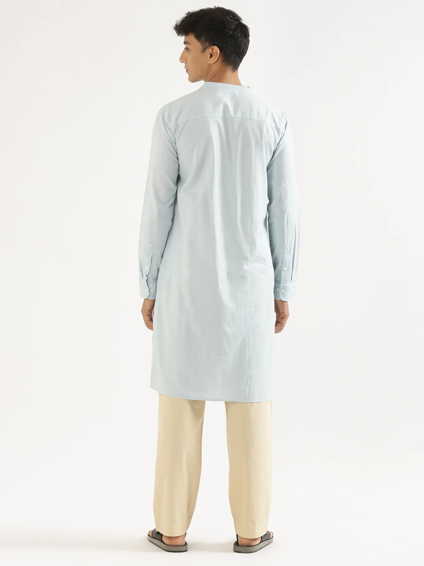 Men Sky Blue Airy Linen Long Kurta - Image 7
