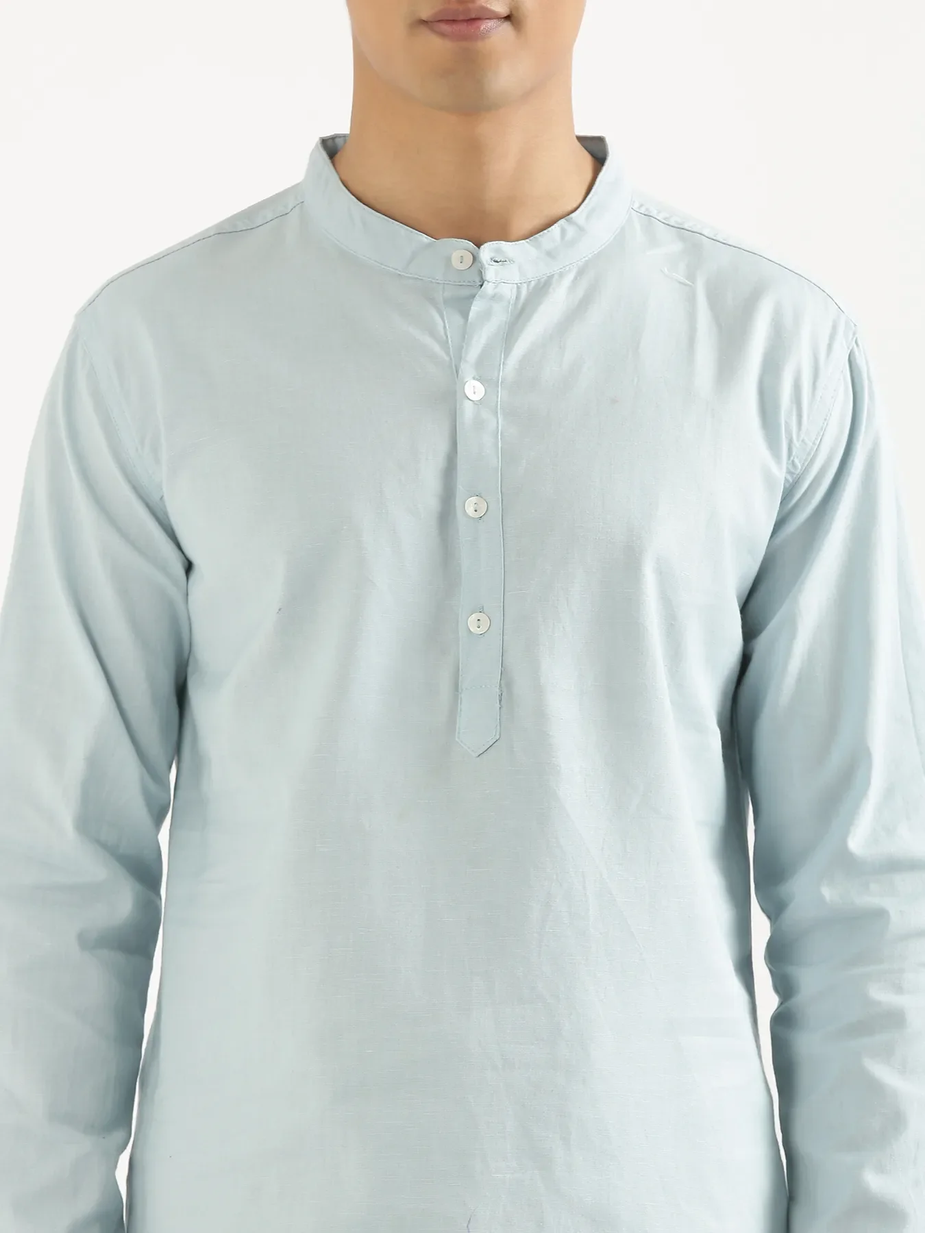 Men Sky Blue Airy Linen Short Kurta - Image 4