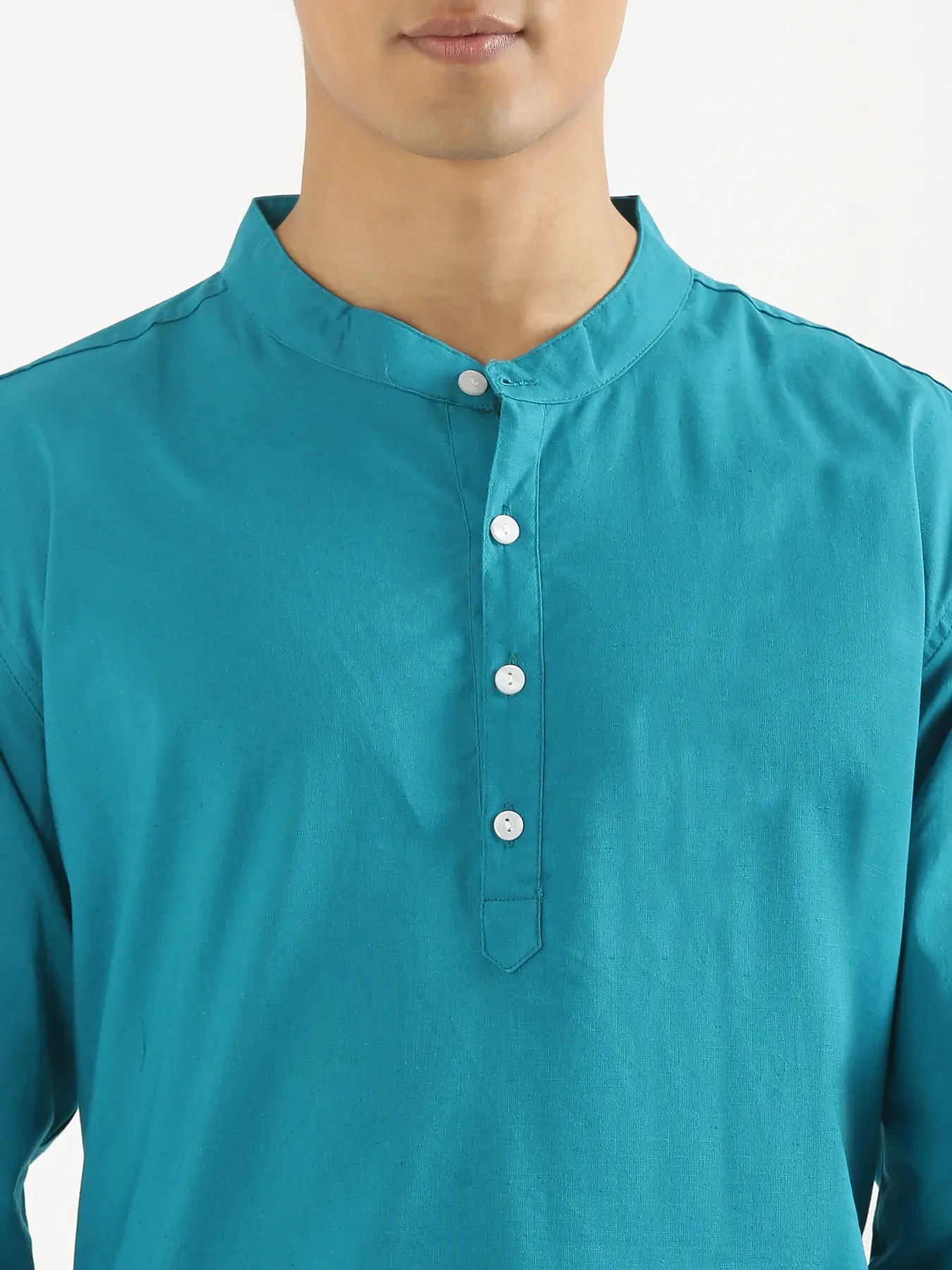 Men Teal Airy Linen Long Kurta - Image 5