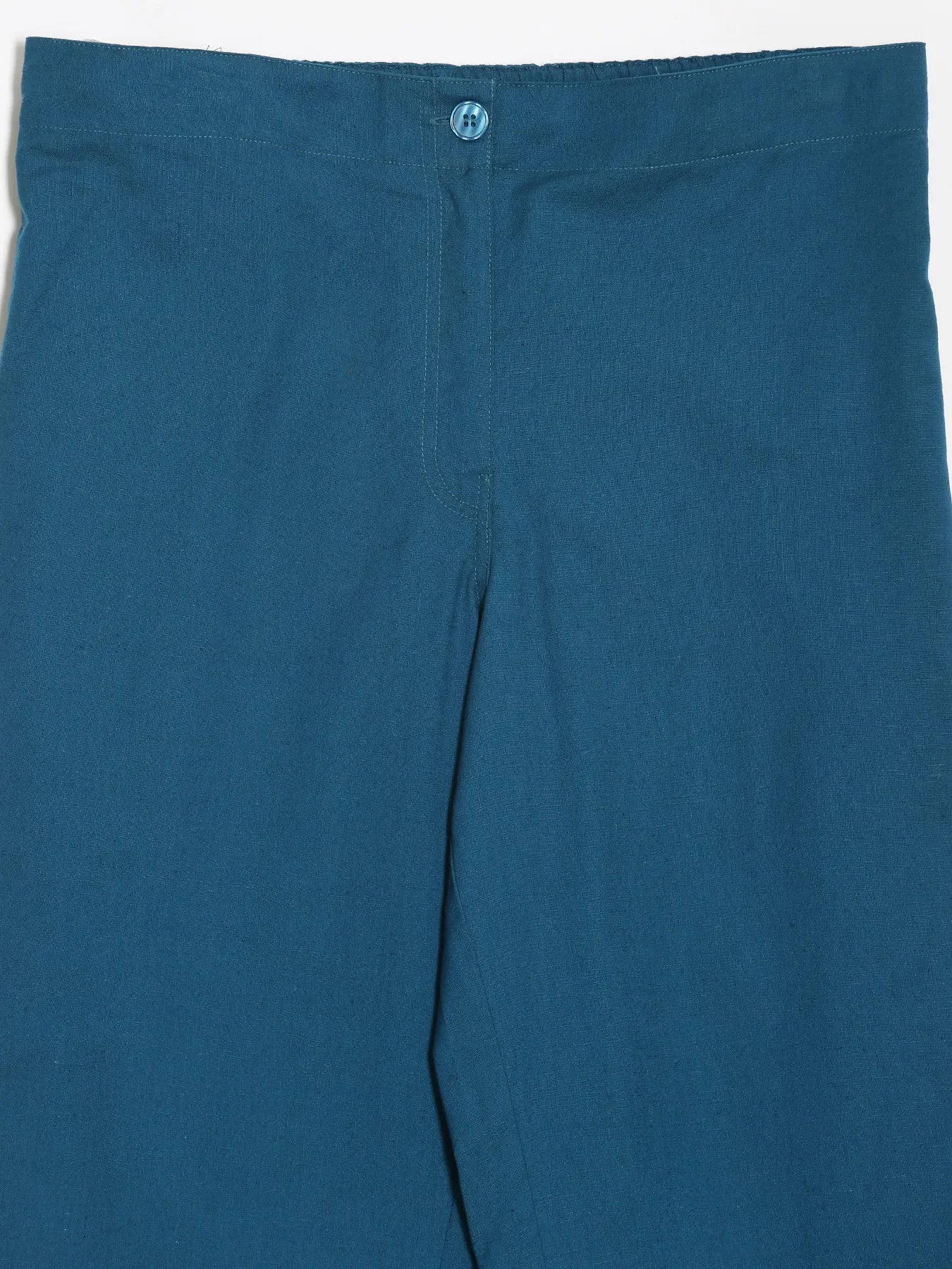 Women Turquoise Airy Linen Straight Pants - Image 12