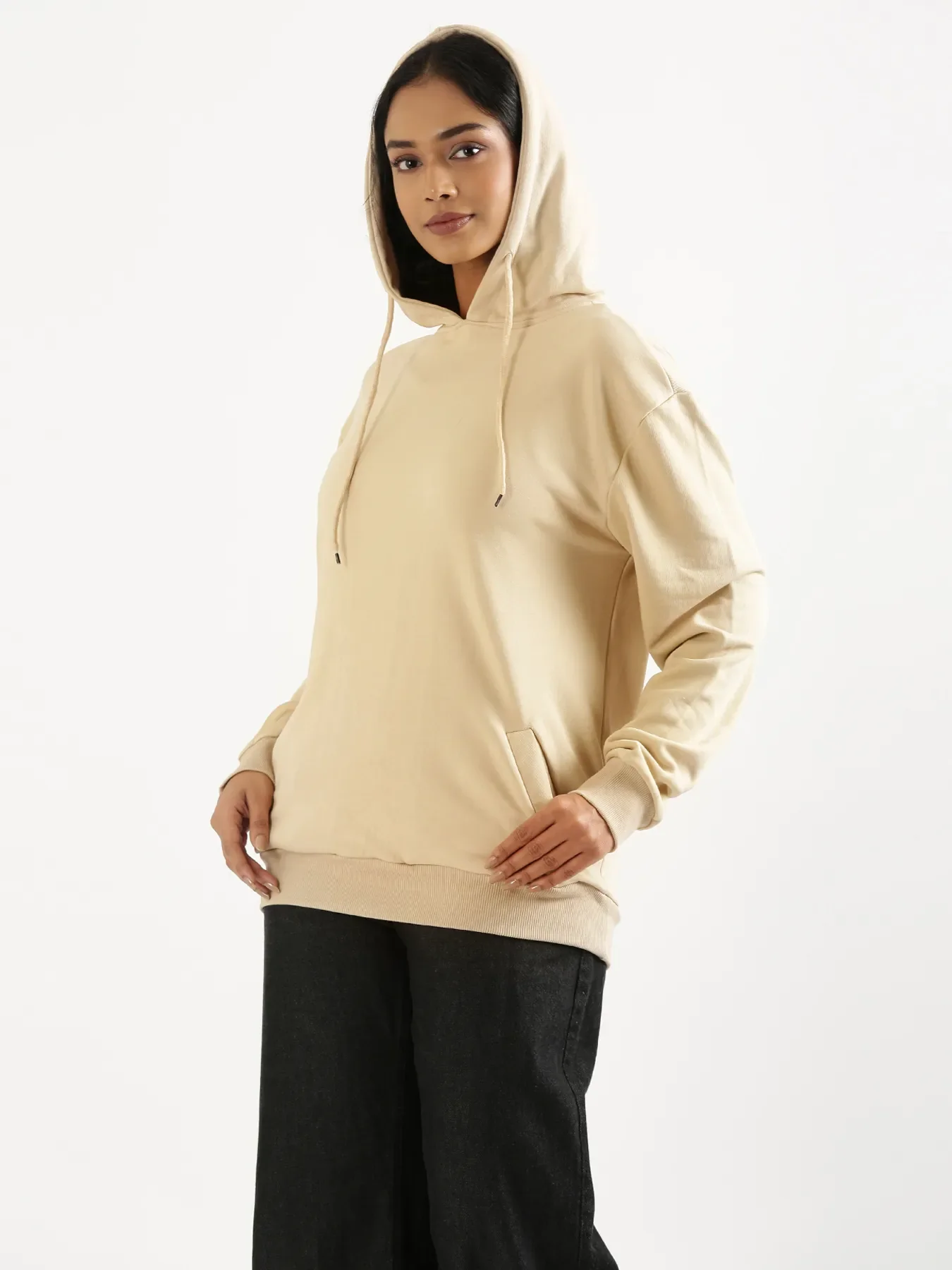 Unisex Beige Pullover Fleece Hoodie - Image 10