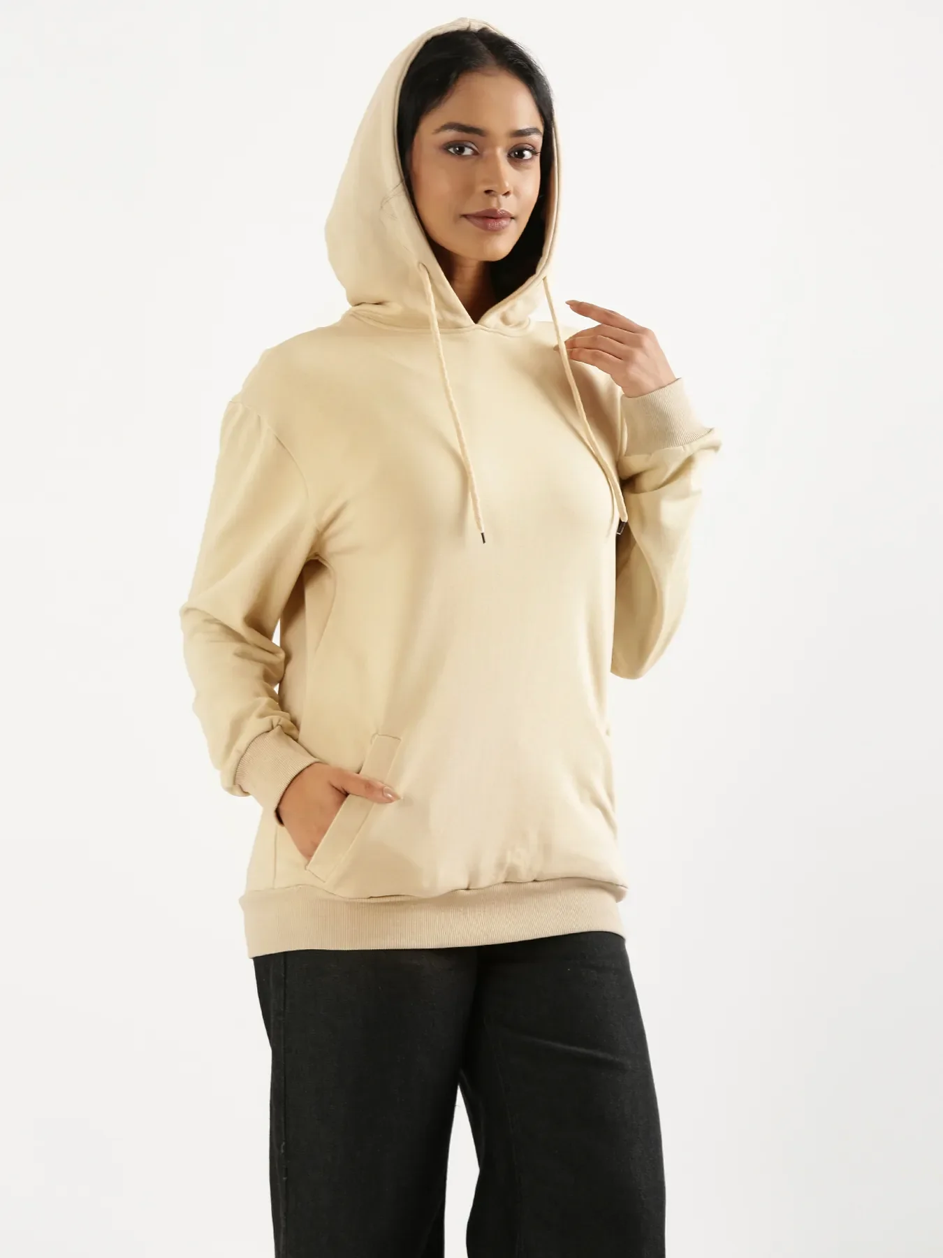 Unisex Beige Pullover Fleece Hoodie - Image 11