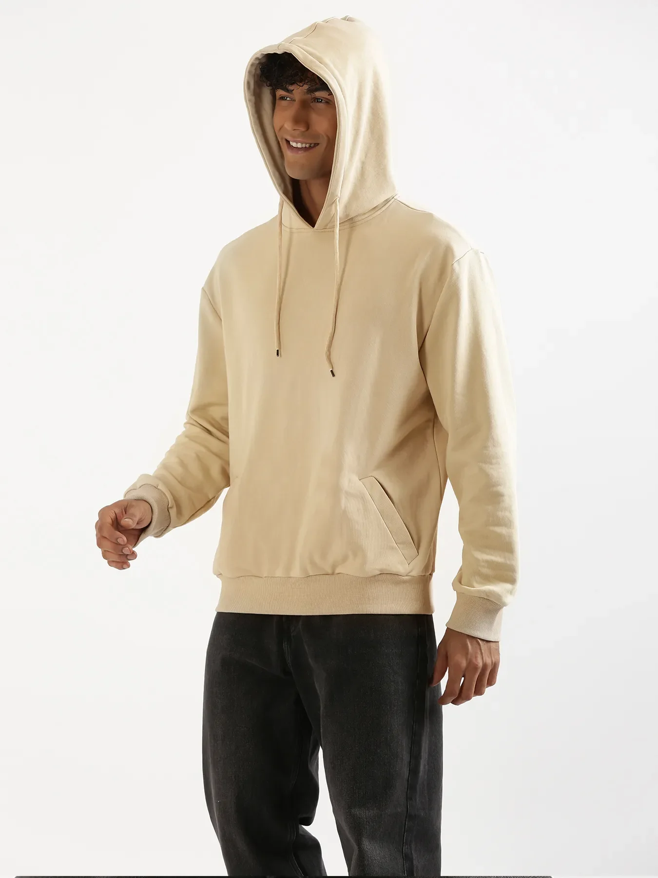 Unisex Beige Pullover Fleece Hoodie - Image 16