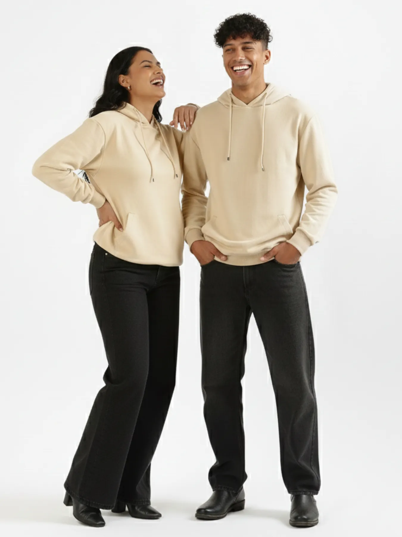 Unisex Beige Pullover Fleece Hoodie - Image 3
