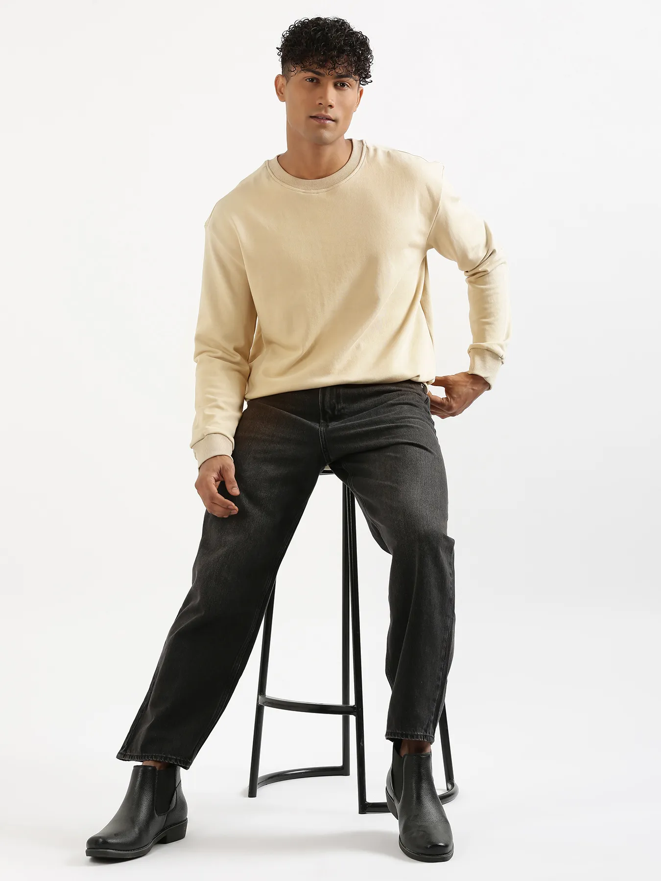 Unisex Beige Round Neck Sweatshirt - Image 18