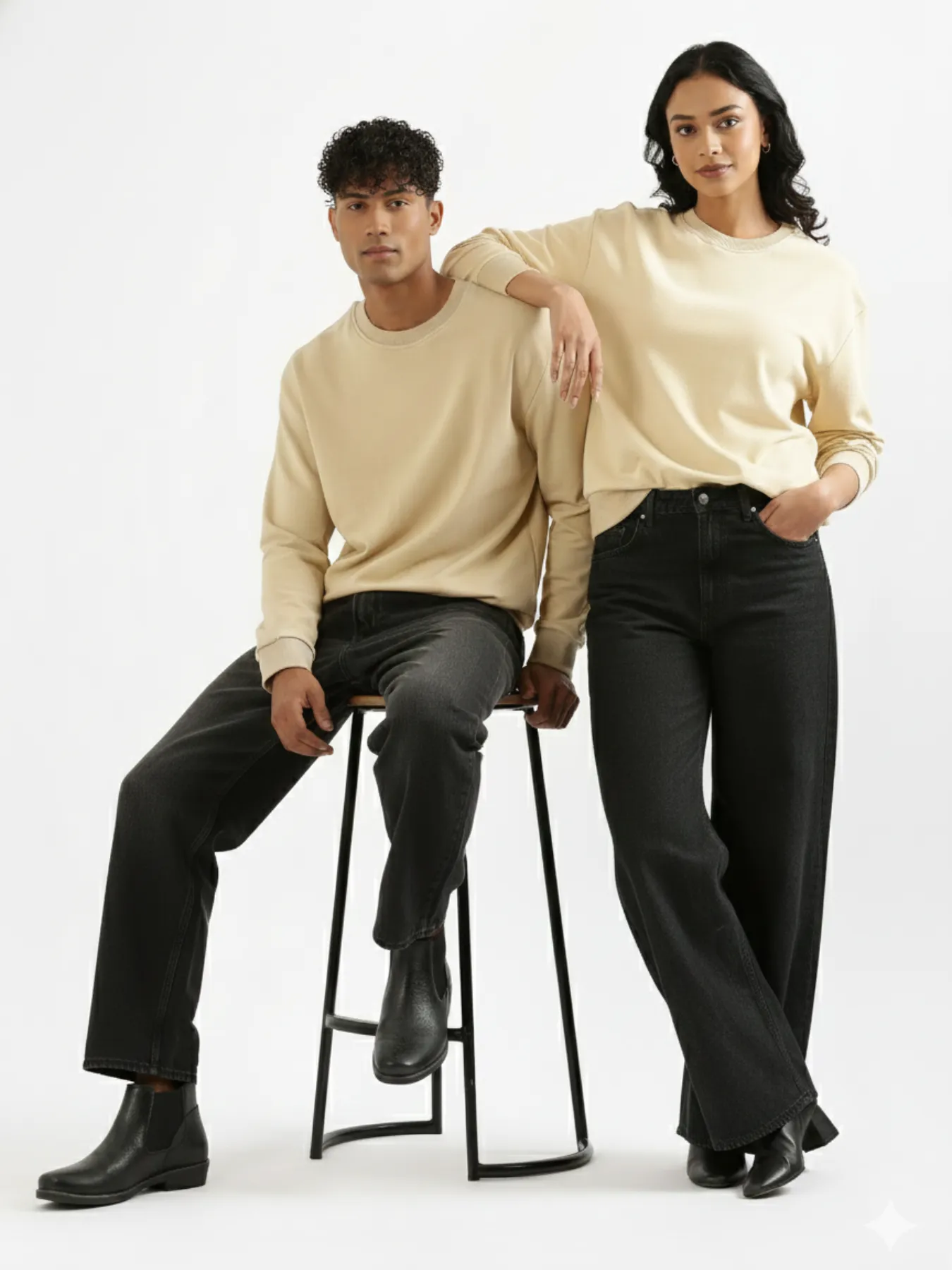 Unisex Beige Round Neck Sweatshirt - Image 3
