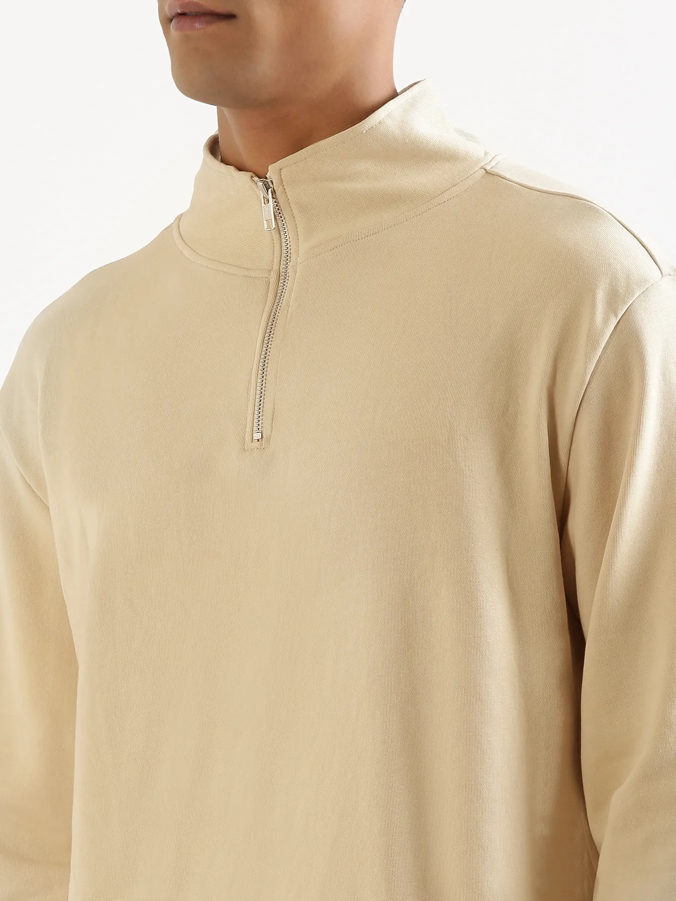 Unisex Beige Zip Neck Sweatshirt - Image 10