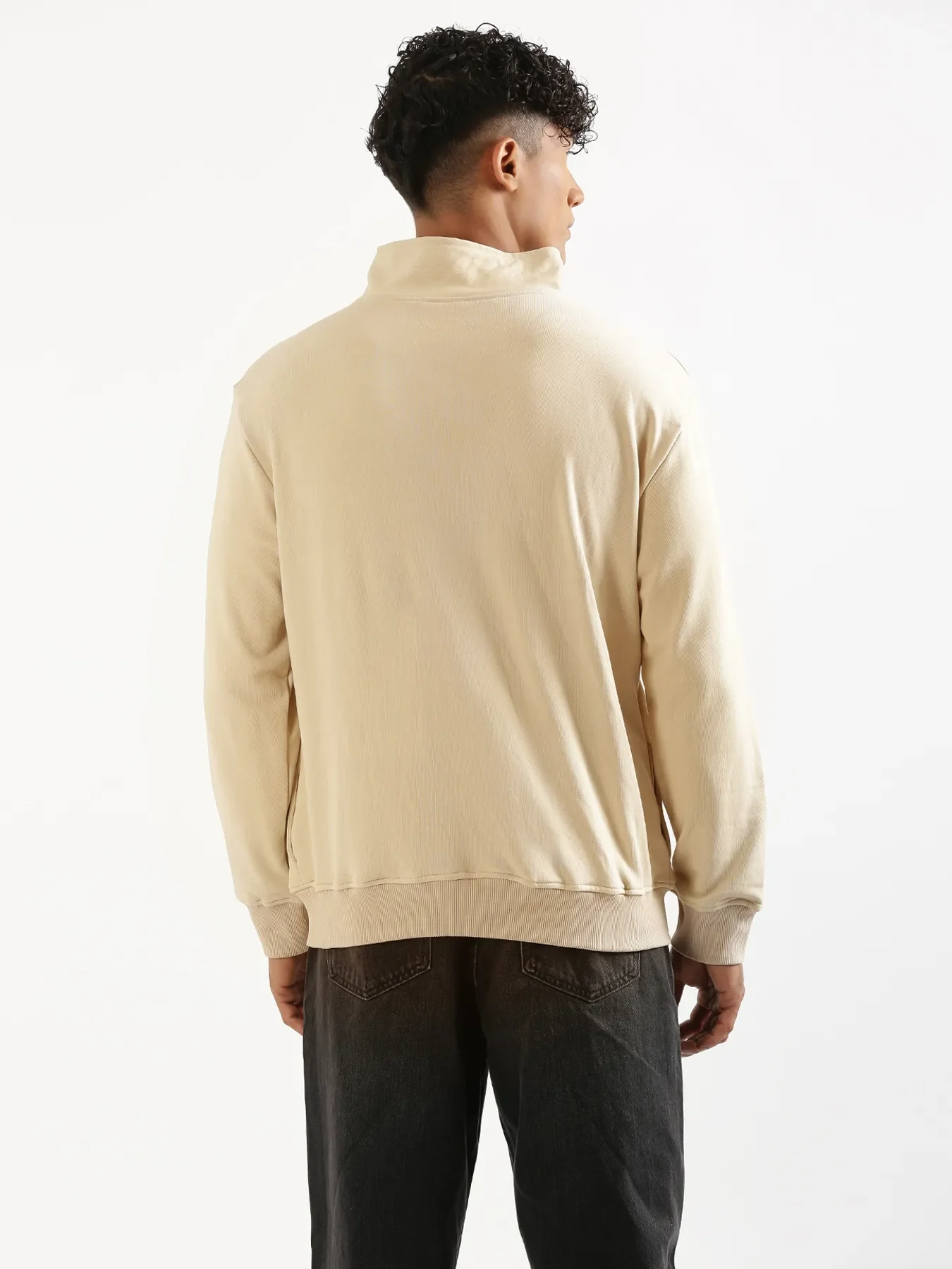 Unisex Beige Zip Neck Sweatshirt - Image 16