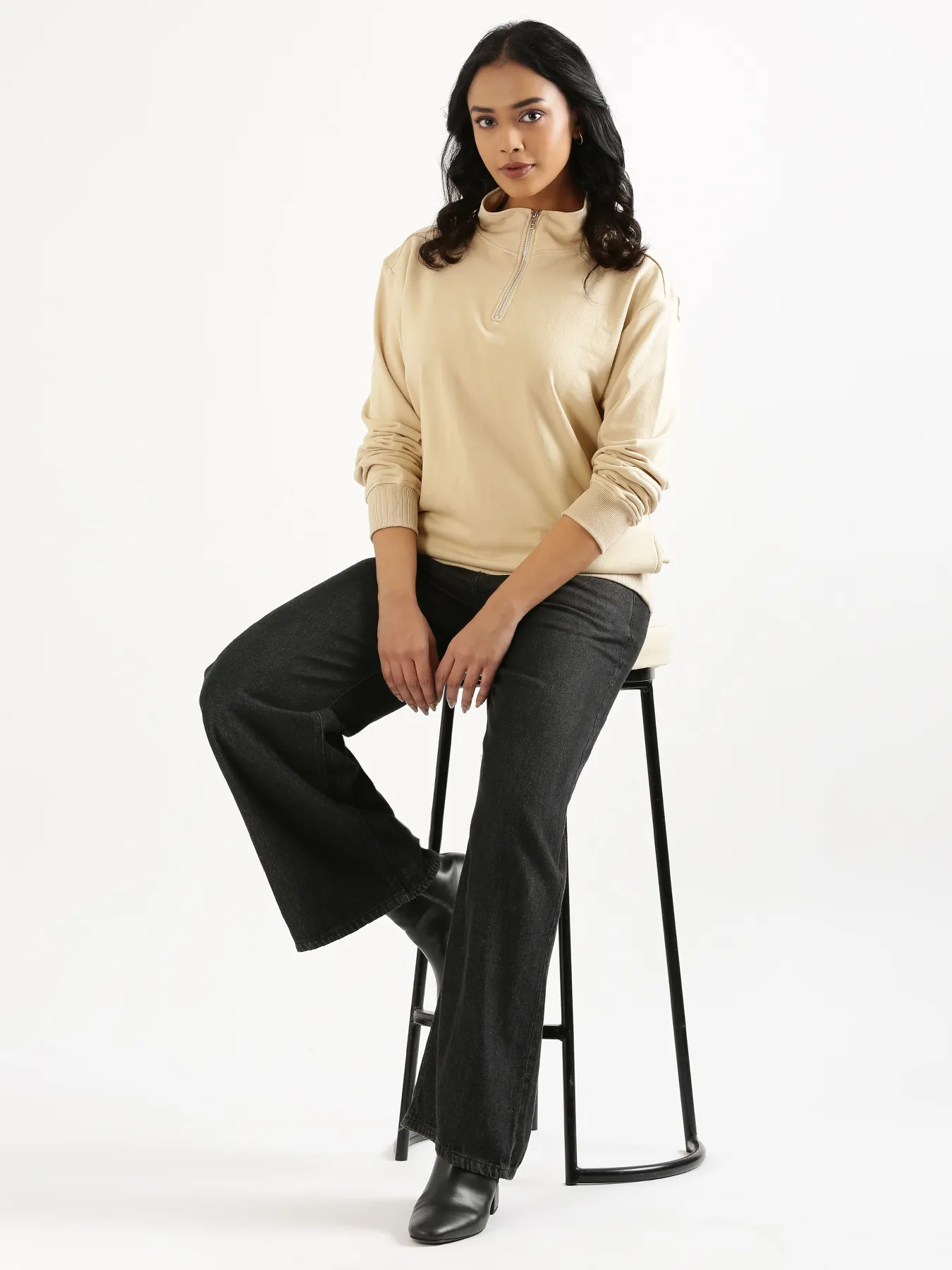Unisex Beige Zip Neck Sweatshirt - Image 19