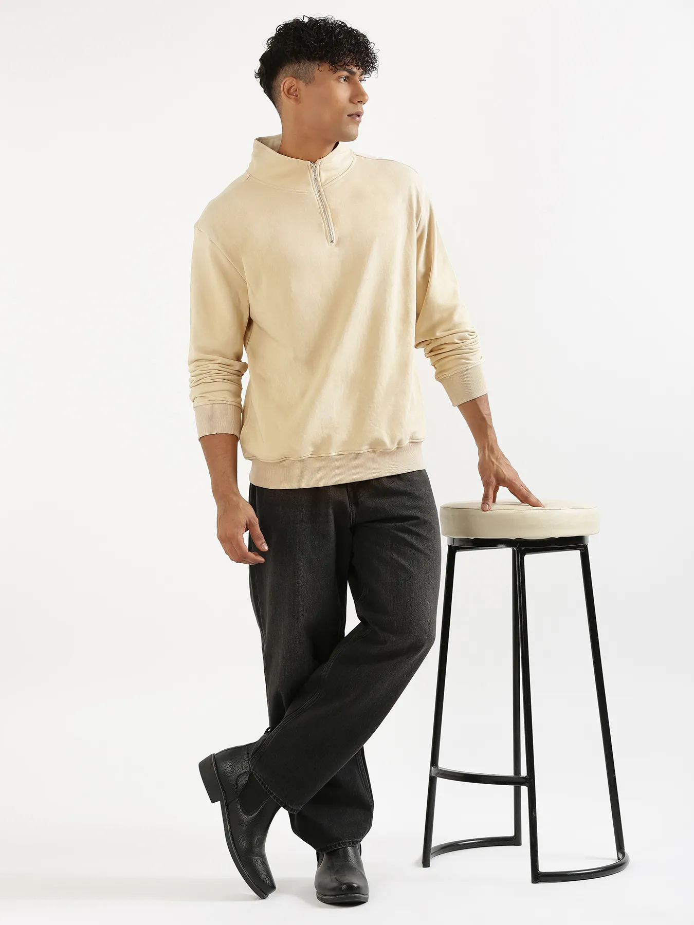 Unisex Beige Zip Neck Sweatshirt - Image 20
