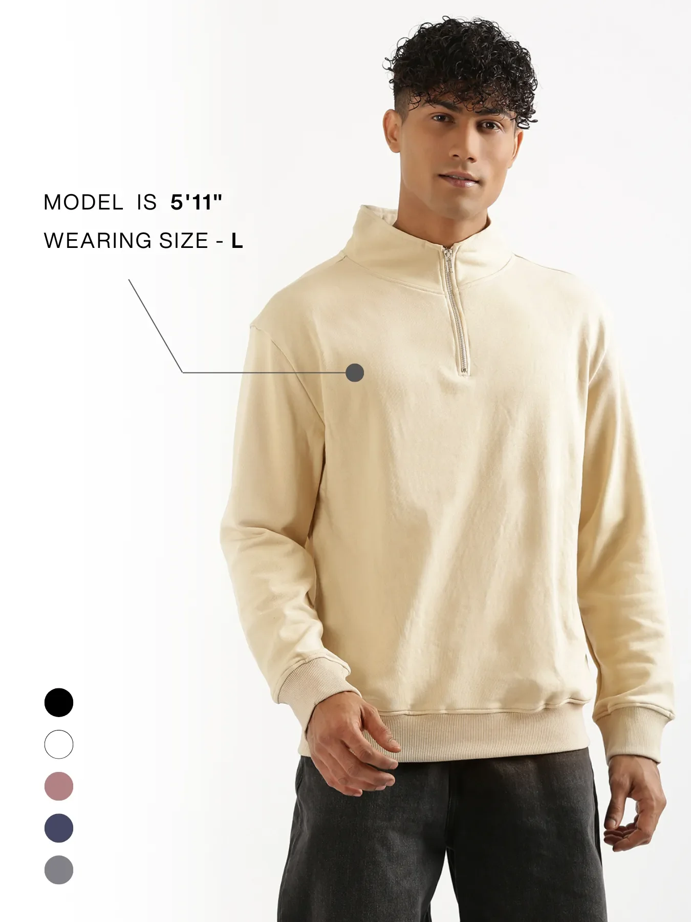 Unisex Beige Zip Neck Sweatshirt - Image 21