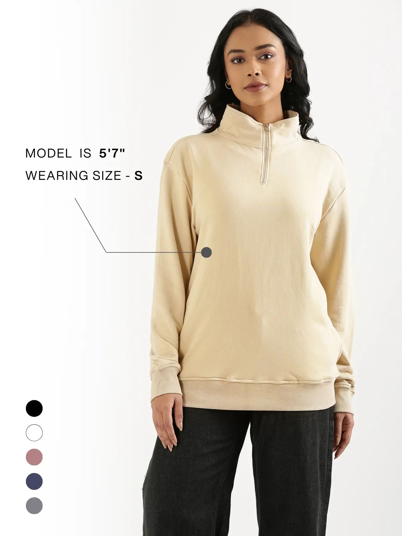 Unisex Beige Zip Neck Sweatshirt - Image 22