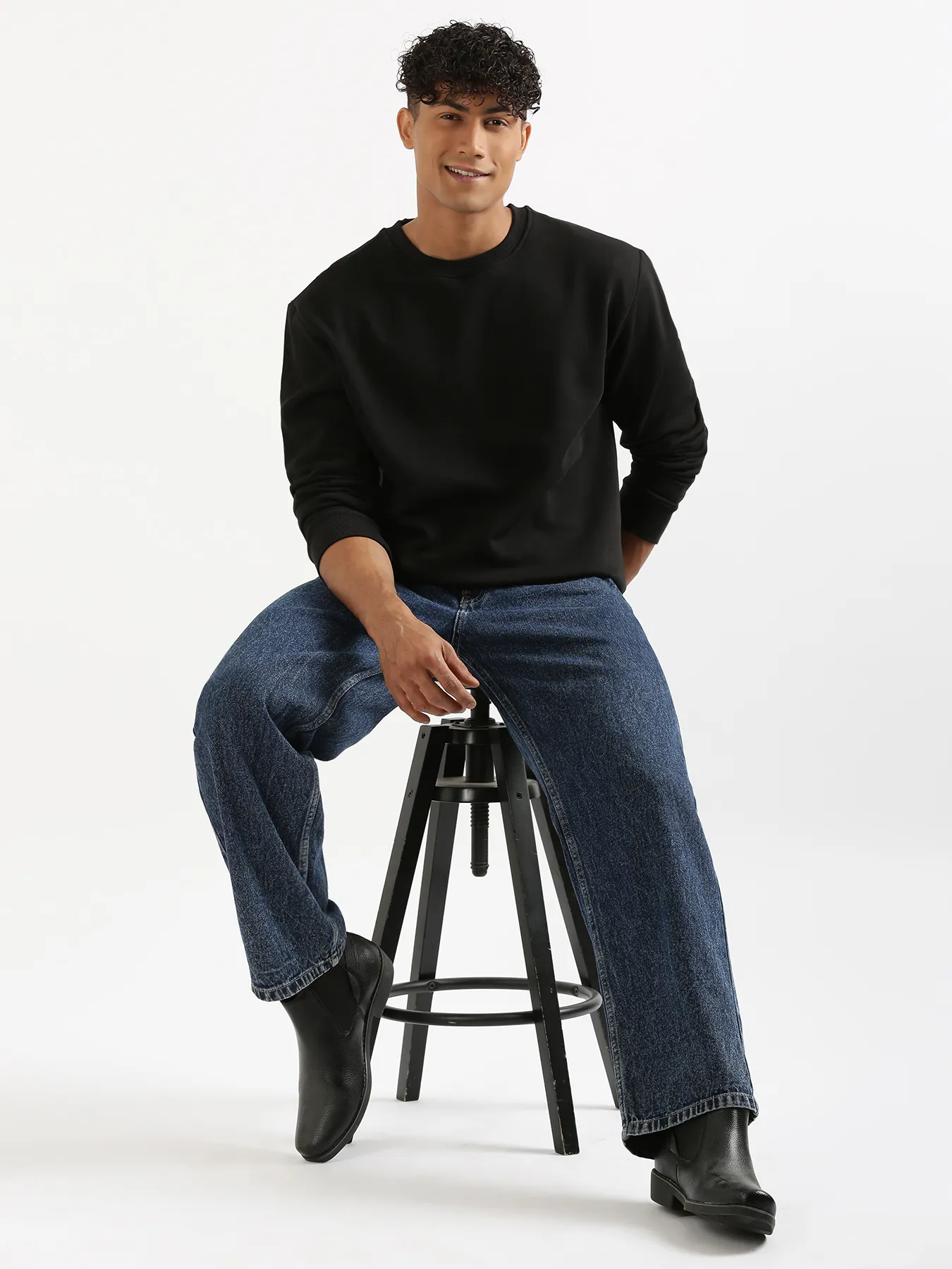 Unisex Black Round Neck Sweatshirt - Image 11