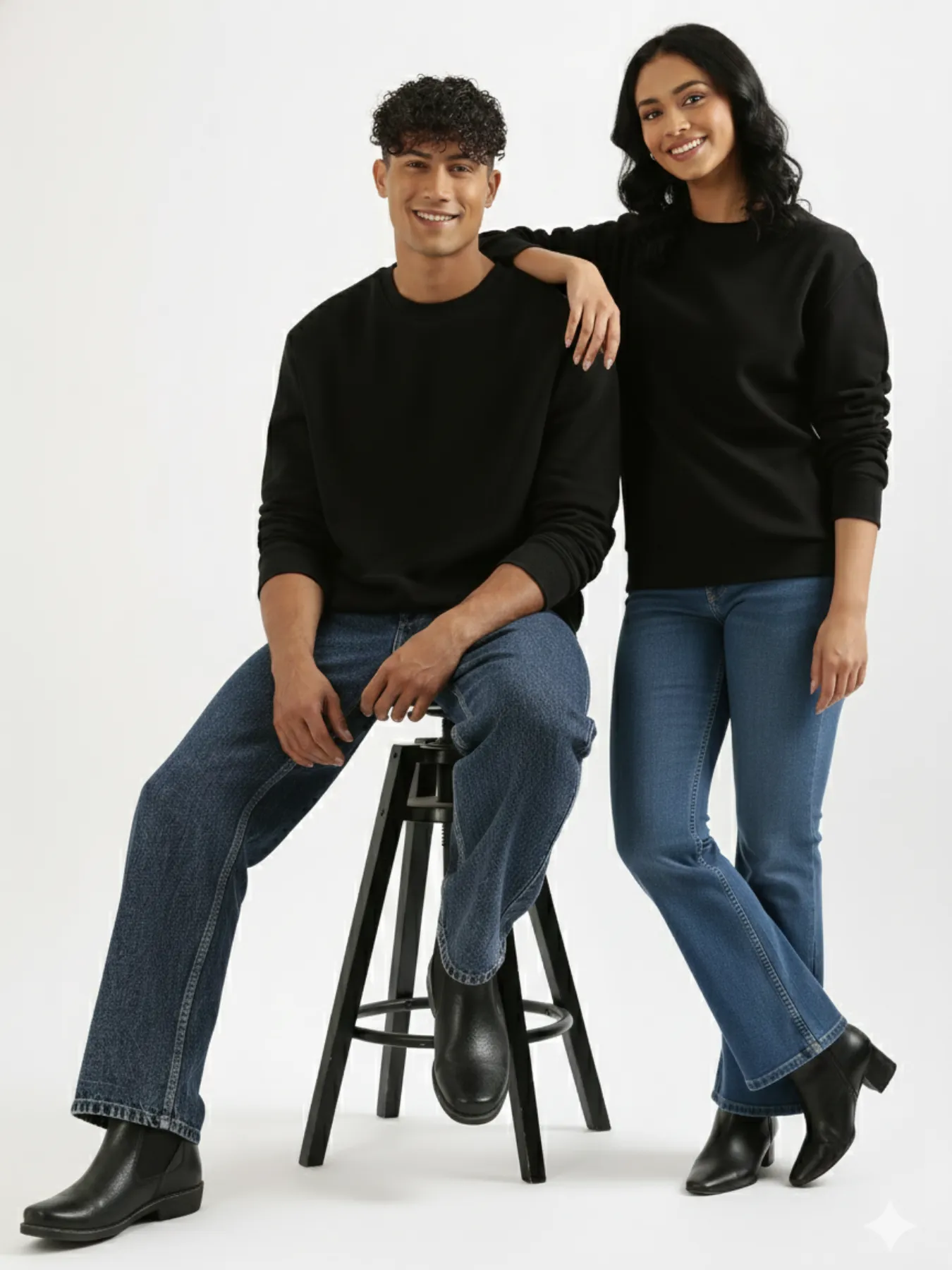 Unisex Black Round Neck Sweatshirt - Image 3