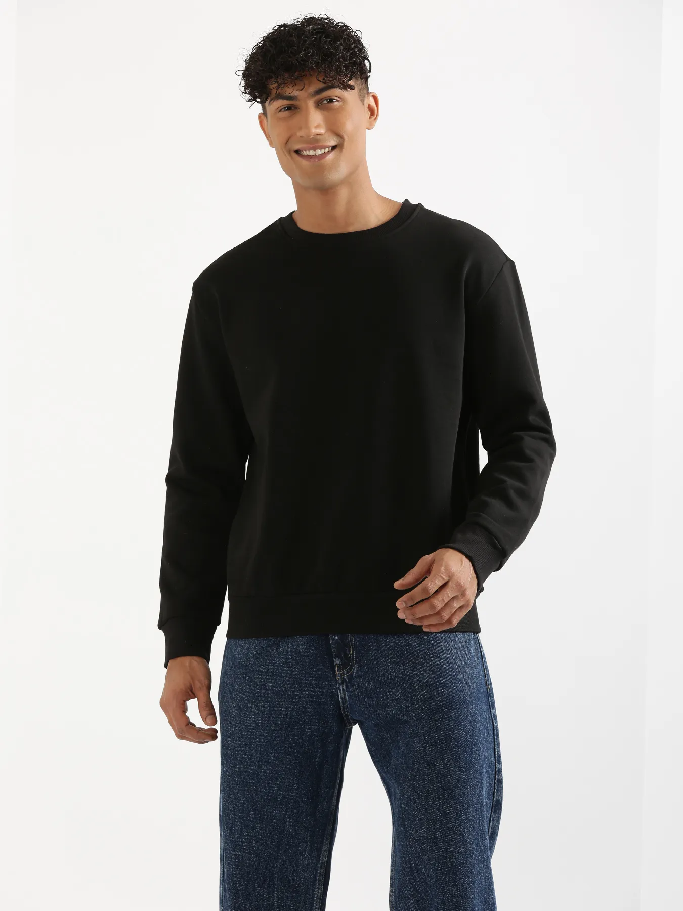 Unisex Black Round Neck Sweatshirt - Image 4