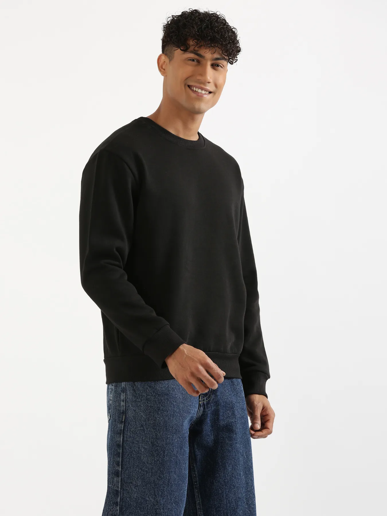 Unisex Black Round Neck Sweatshirt - Image 8