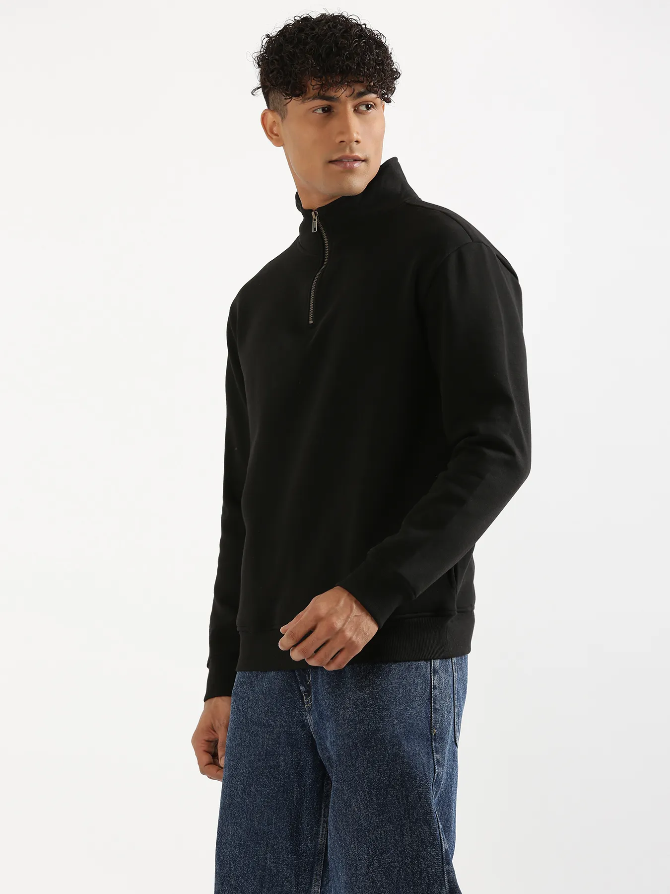 Unisex Black Zip Neck Sweatshirt - Image 11