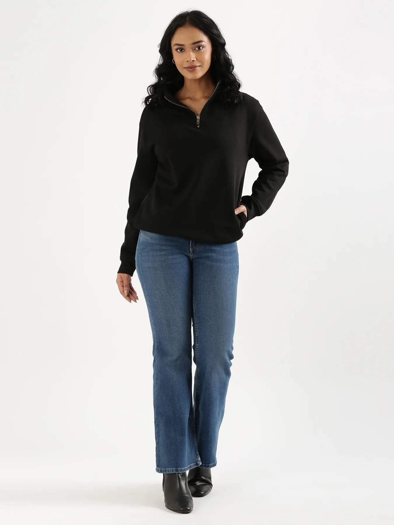 Unisex Black Zip Neck Sweatshirt - Image 18